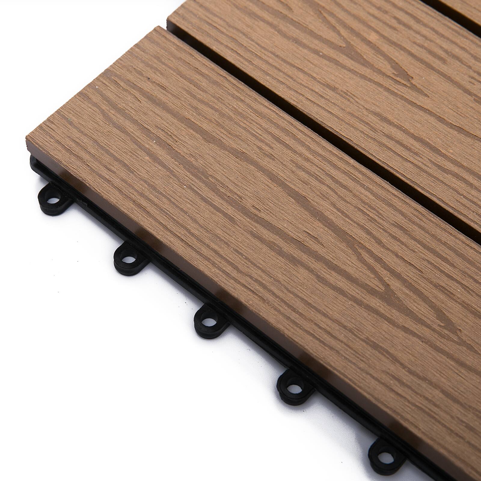 Alt View 7. Outsunny - Interlocking Deck Tiles, Pack of 11 Outdoor Flooring Patio Tiles, 12" x 12", All Weather for Porch, Balcony - Teak.