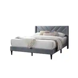 Manhattan Lane - Reno Queen Size Bed, Modern X Channel Tufted Gray Velvet Upholstery - Gray, Black