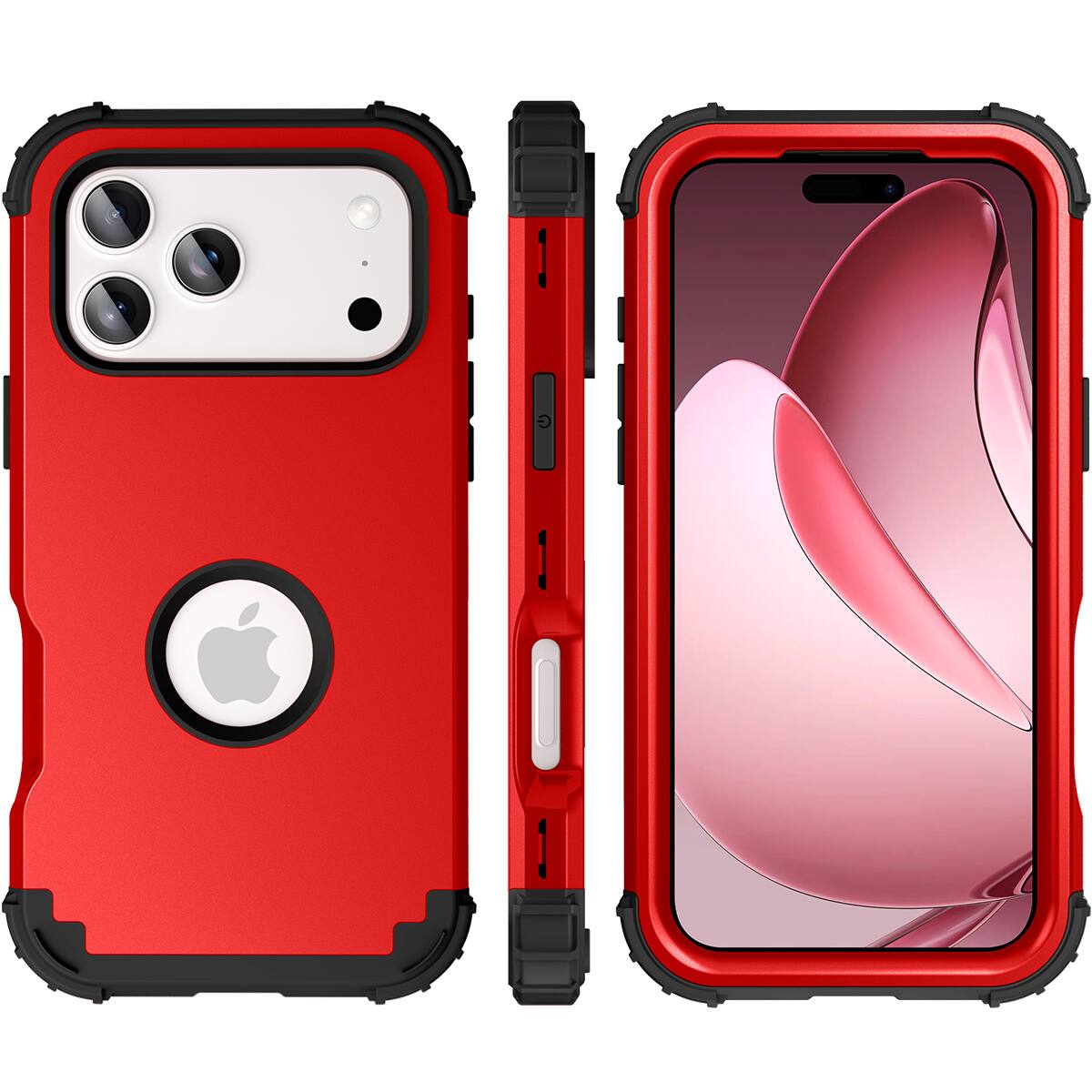Alt View 2. Dteck - Rugged Case for Apple iPhone 17 Pro,Shockproof Soft Silicone Bumper Hard PC Back Cover,3-Layers Protective Shell - Red.