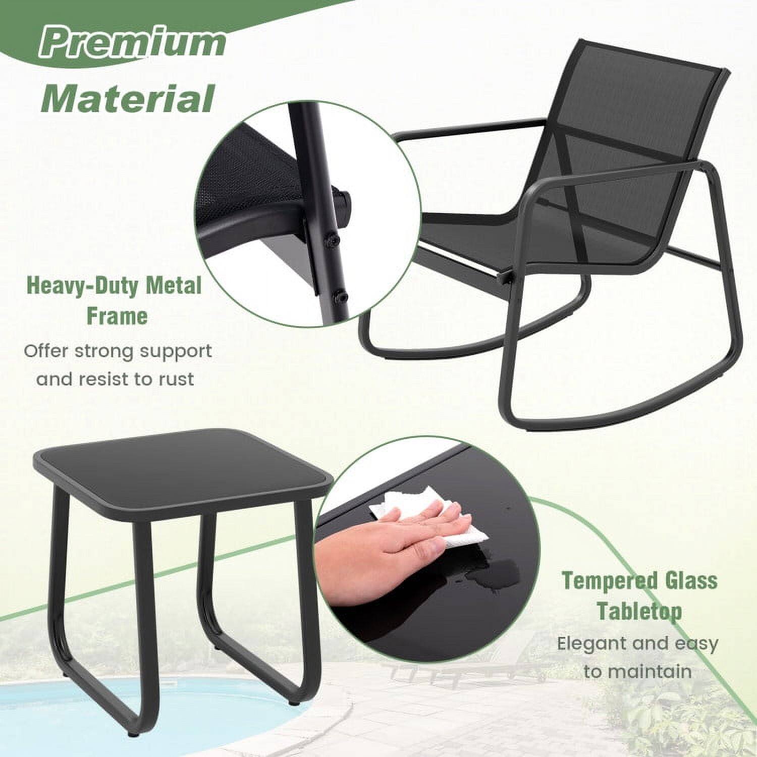 Premium Material

Heavy-Duty Metal Frame  
Offer strong support and resist to rust

Tempered Glass Tabletop  
Elegant and easy to maintain