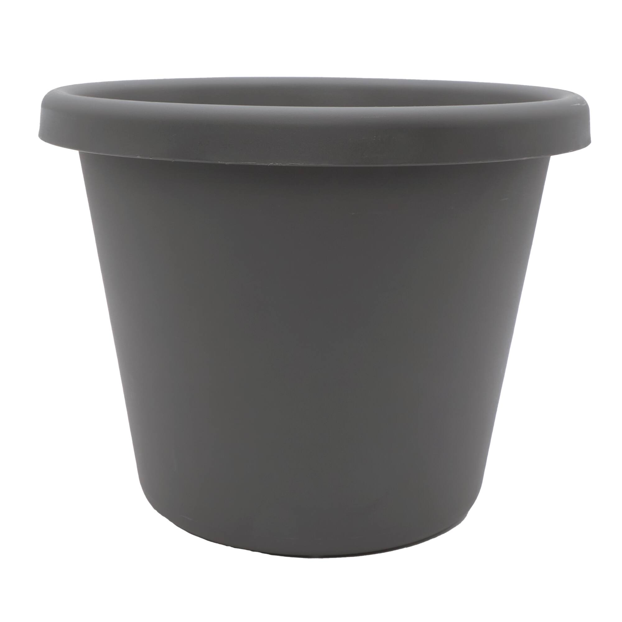Front. The HC Companies - The HC Companies 14 Inch Round Classic Planter, Plastic Plant Pot, Warm Gray.
