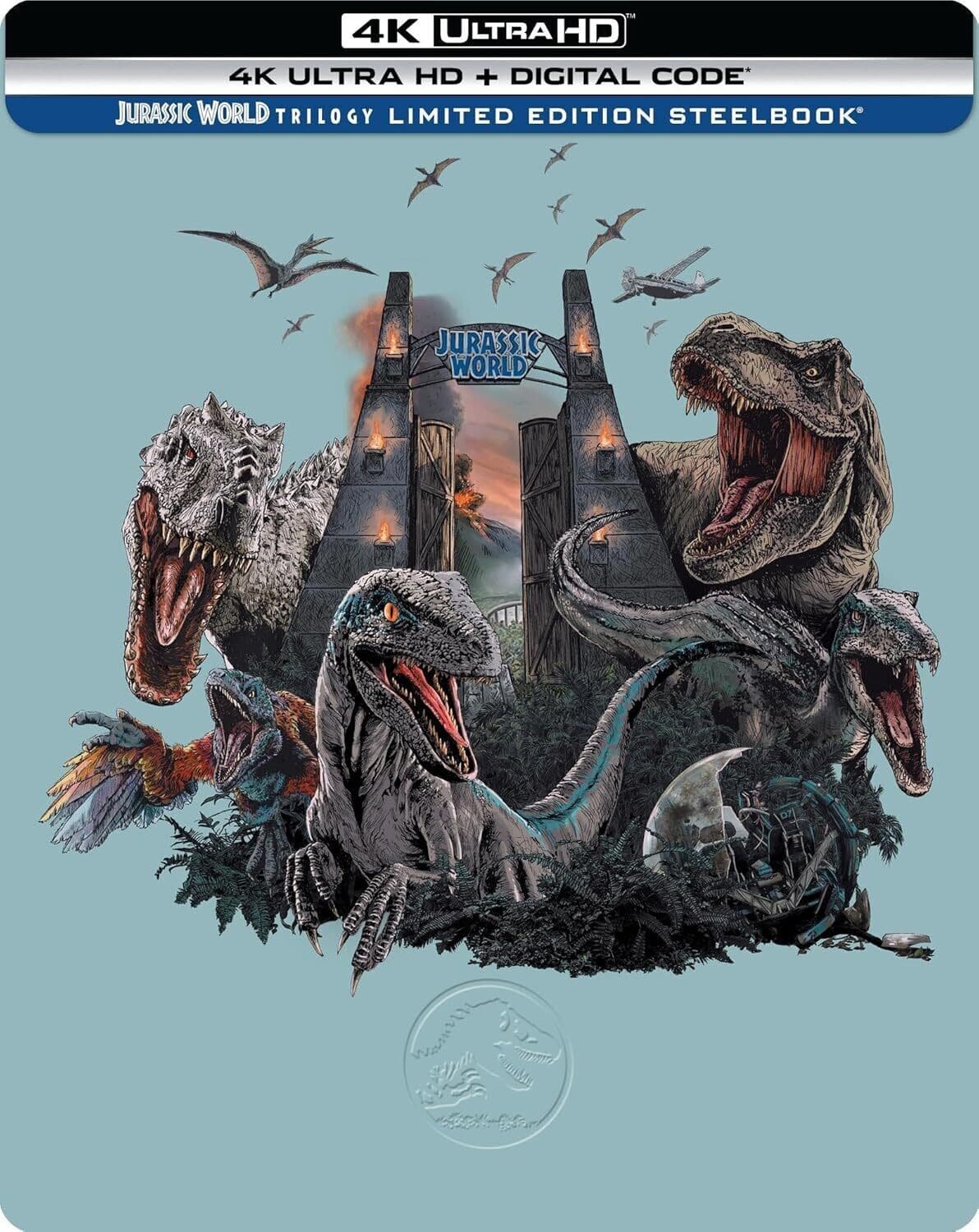 Front. Jurassic World Trilogy (Steelbook)   - 4K Blu-Ray.