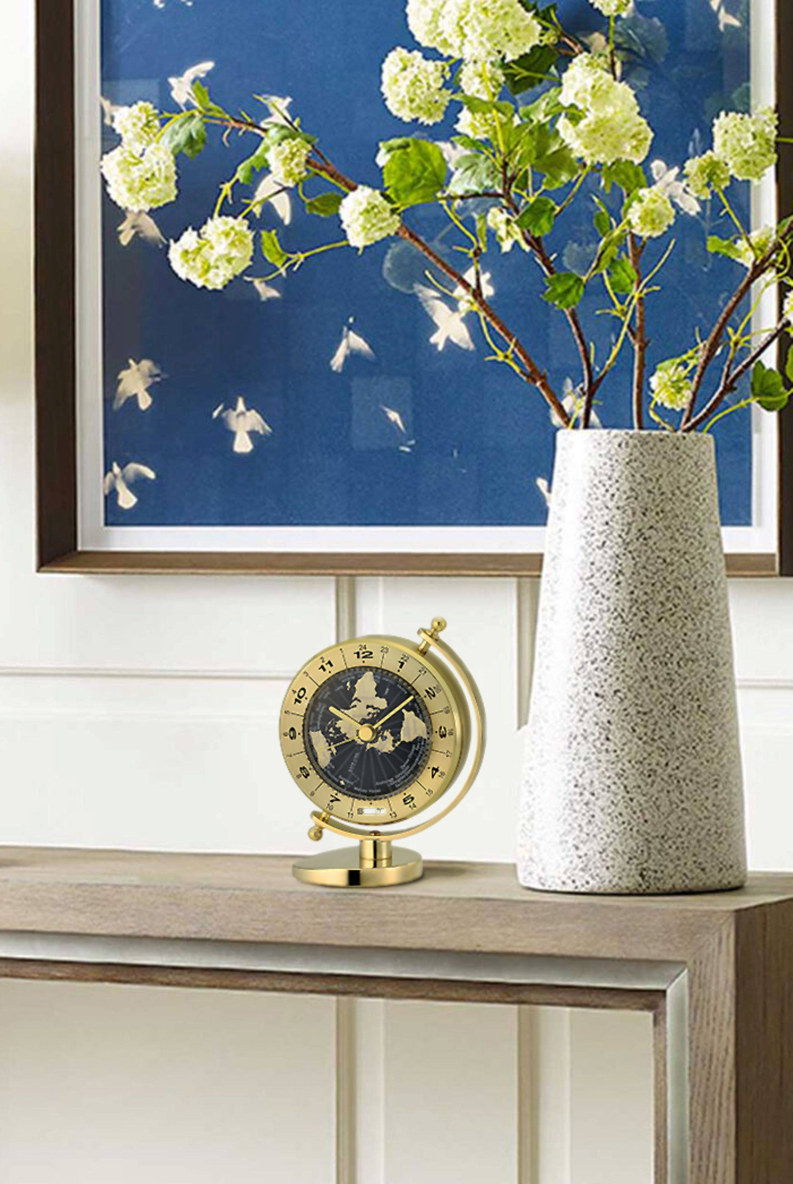 Back. Seiko - Seiko Golden Globe Desk and Table Clock - Gold Tone.