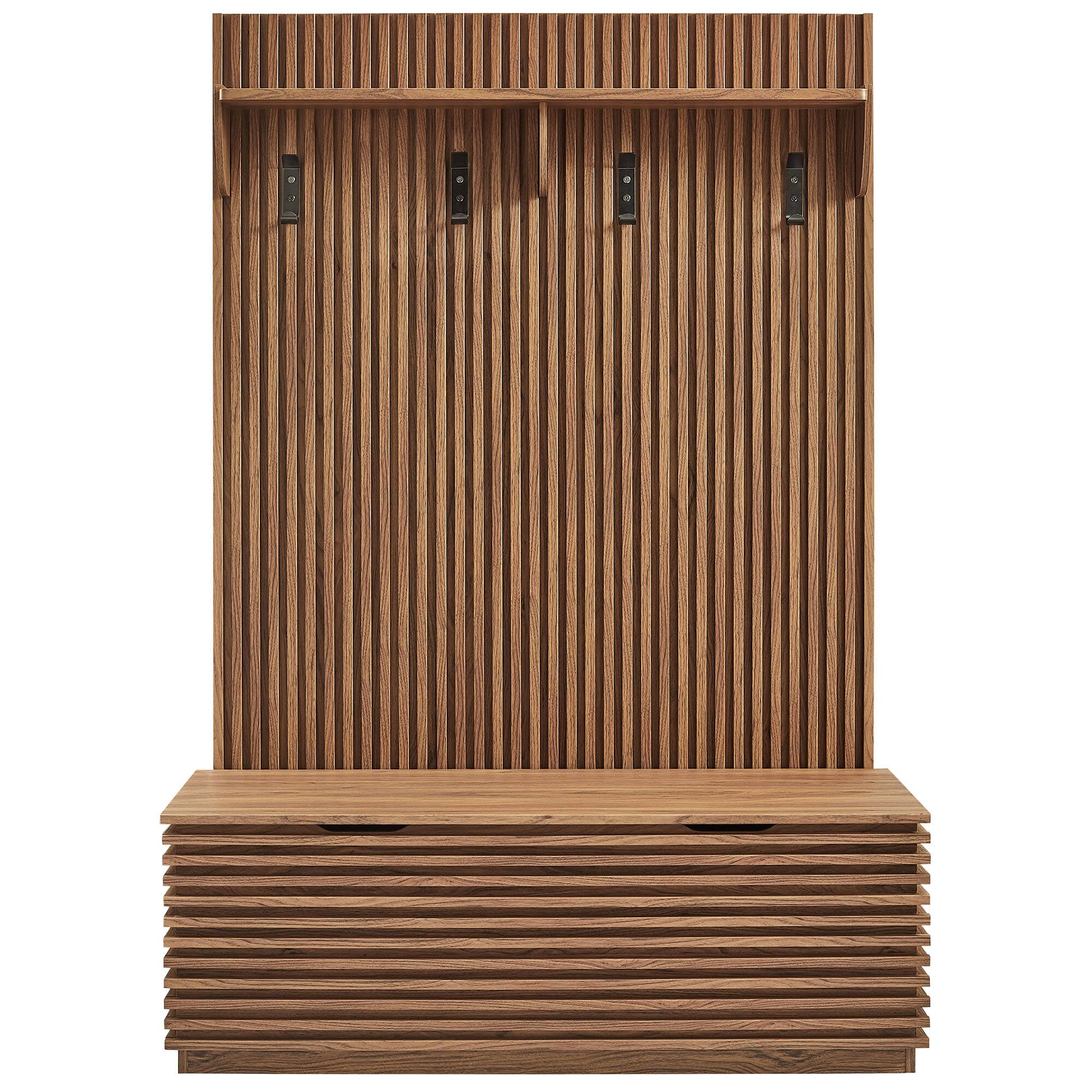 Alt View 5. Modway - Render Fluted 3-in-1 Hall Tree With Storage Bench and Coat Rack by Modway - Walnut.
