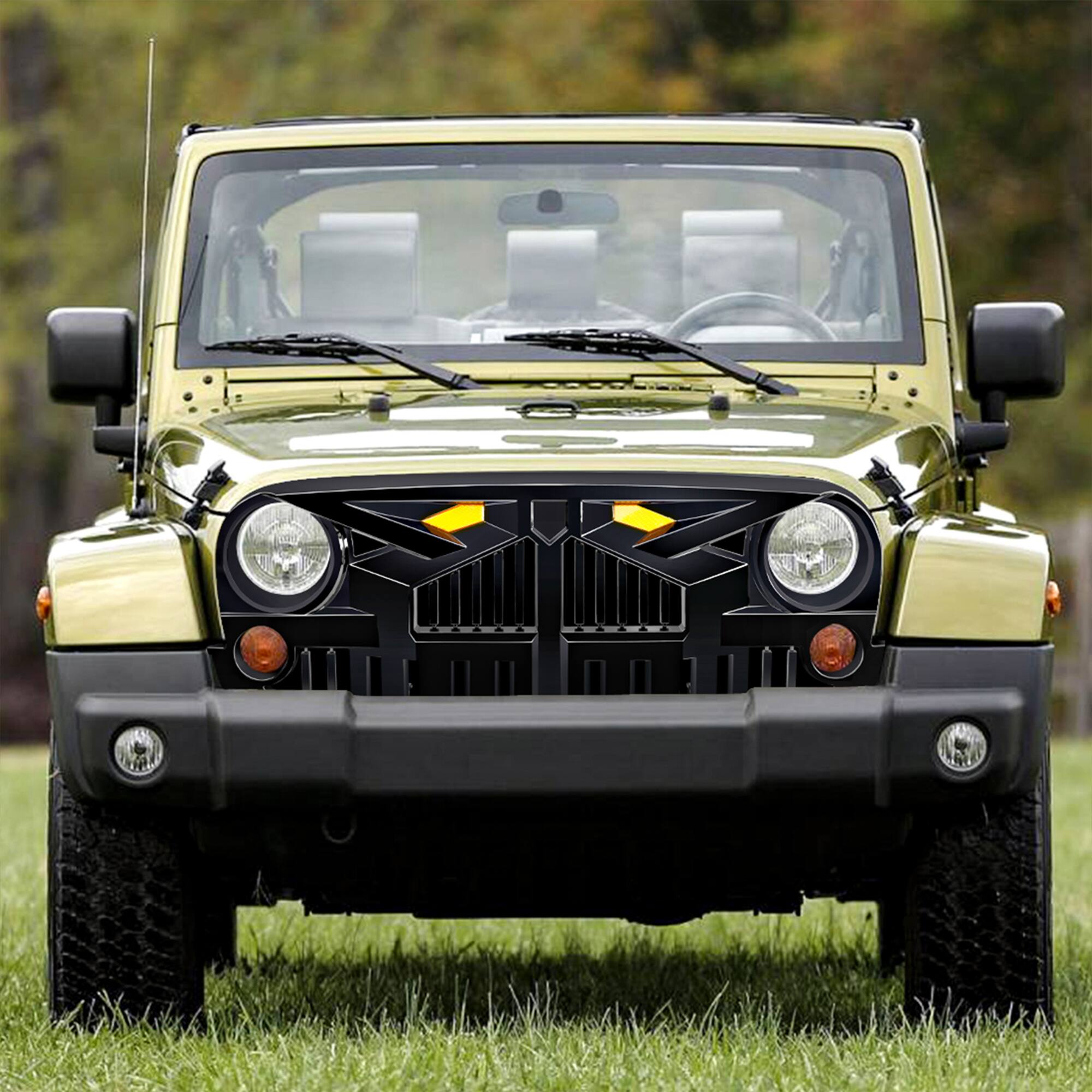 Alt View 5. AMERICAN MODIFIED - AMERICAN MODIFIED Empire Grille 07-18 Jeep Wrangler JK w/Amber LED, Glossy Black - Glossy Black.