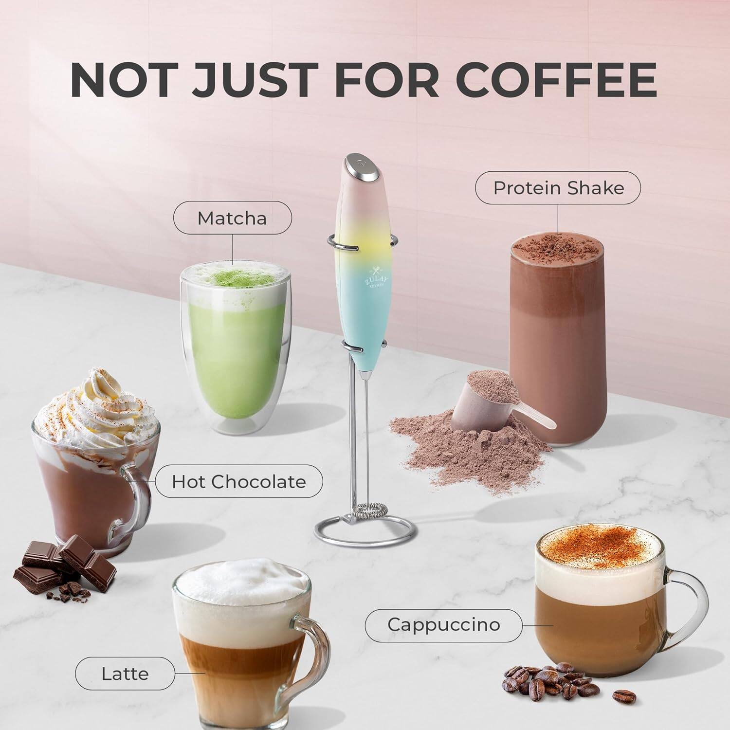 NOT JUST FOR COFFEE

- Matcha
- Protein Shake
- Hot Chocolate
- Cappuccino
- Latte