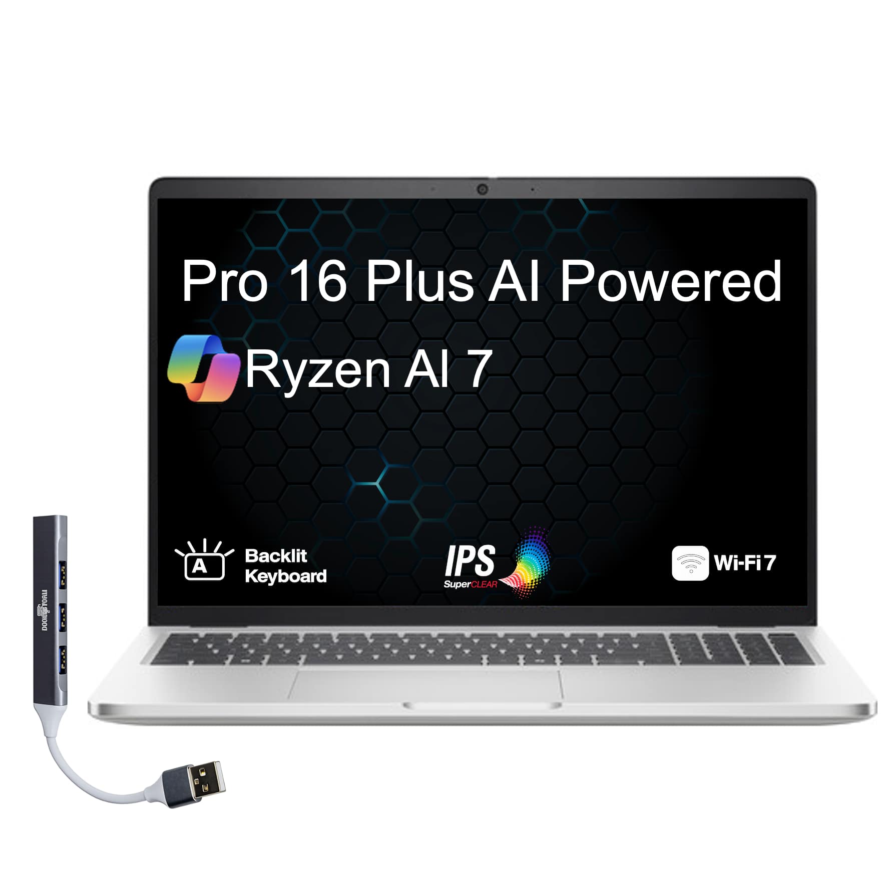 Dell - Pro 16 Plus Laptop 16.0 WUXGA Display (Ryzen AI 7 350, 32GB, 1TB SSD, AMD Radeon 860M, Win 11 Pro) w/USB Hub - Platinum Silver