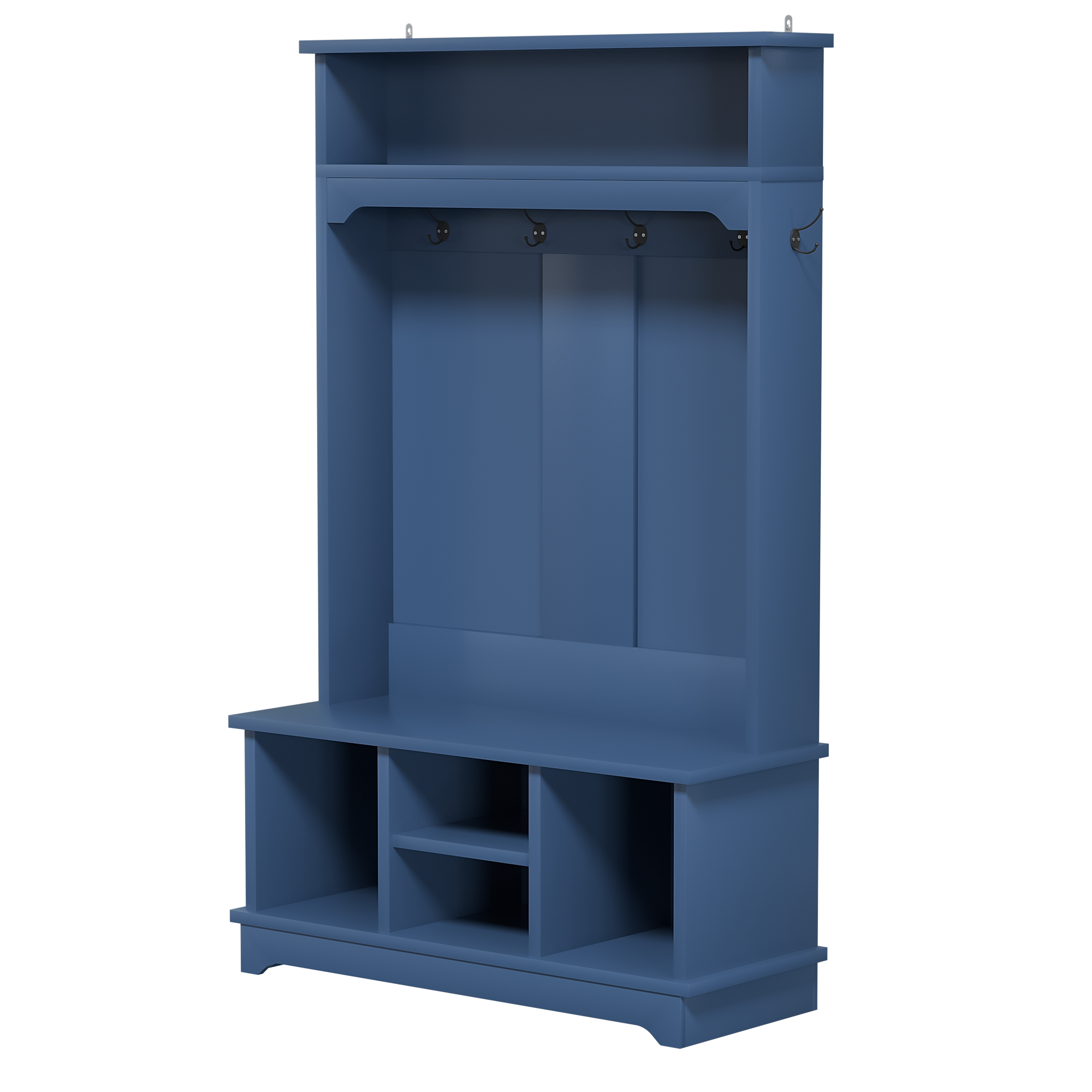 Angle. Whisen - Multifunctional Hall Tree with Shoe Storage Bench, Heavy-Duty Entryway Coat Rack Organizer-Blue - Blue.