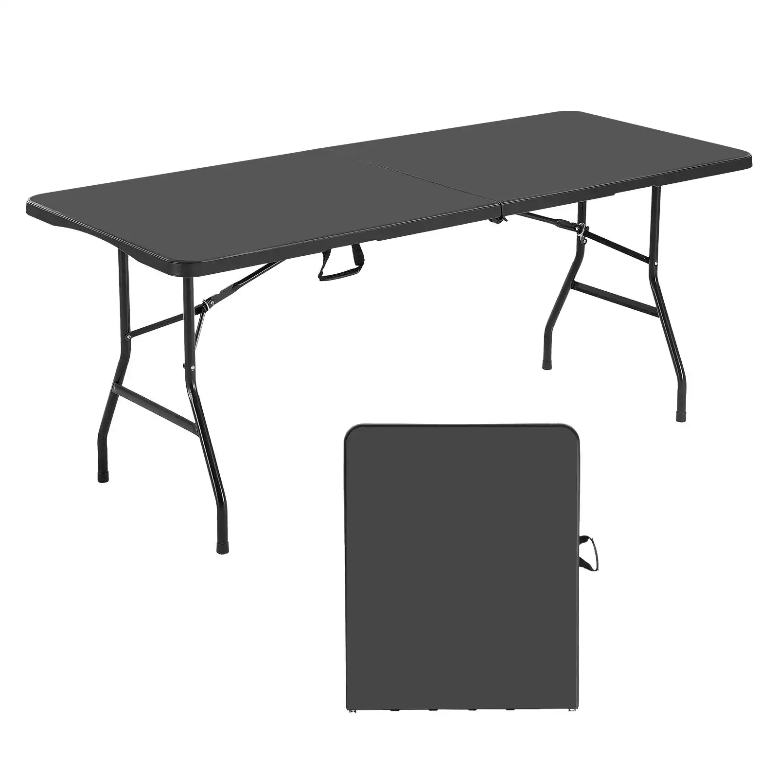 Front. Glintex - Folding Camping Table, 6Ft Fold-in-Half Utility Desk with Handle, Heavy Duty for Outdoor Party Picnic - Black.