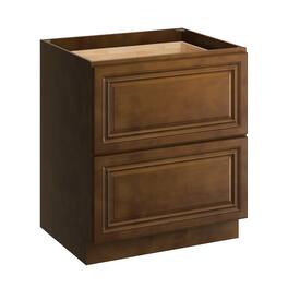 Boyel Living - 30 Inch 2 Drawer Base Cabinet with Full Overlay and Solid Wood Front - Dark Caramel