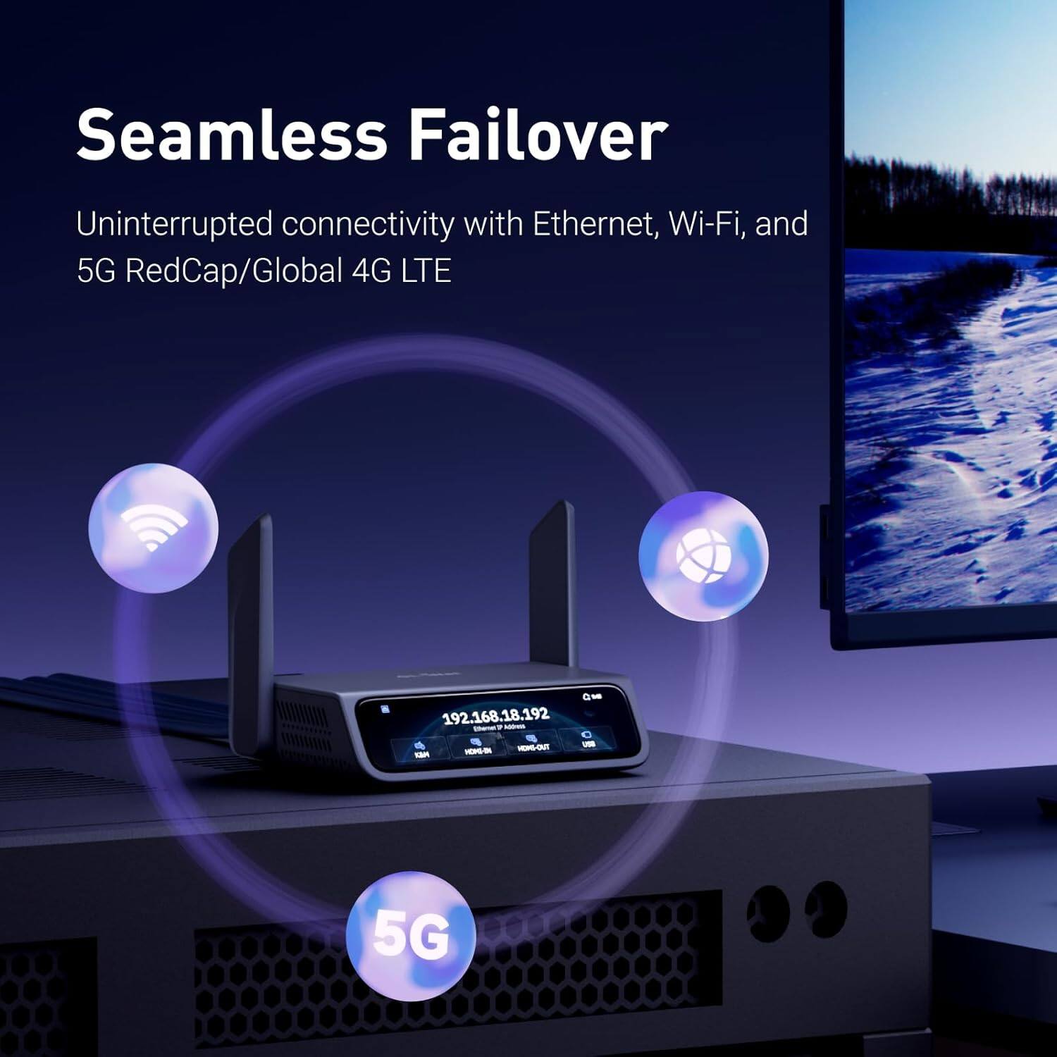 Seamless Failover  
Uninterrupted connectivity with Ethernet, Wi-Fi, and 5G RedCap/Global 4G LTE  

192.168.18.192  
MONG-OUT USB AD HONG-DI  
5G