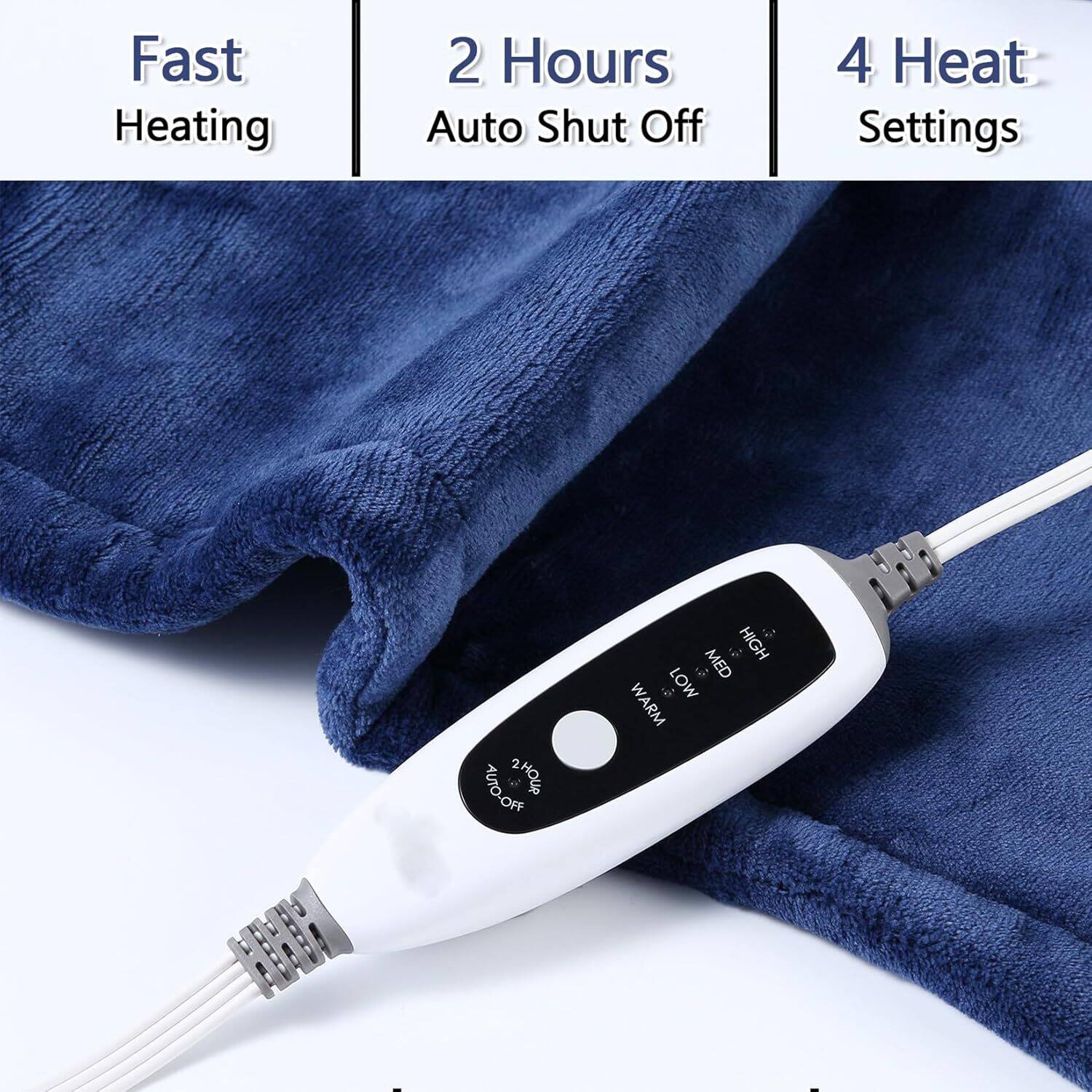 Fast Heating
2 Hours Auto Shut Off
4 Heat Settings
AUTO-OFF
HOT
HIGH
MED
LOW
WARM