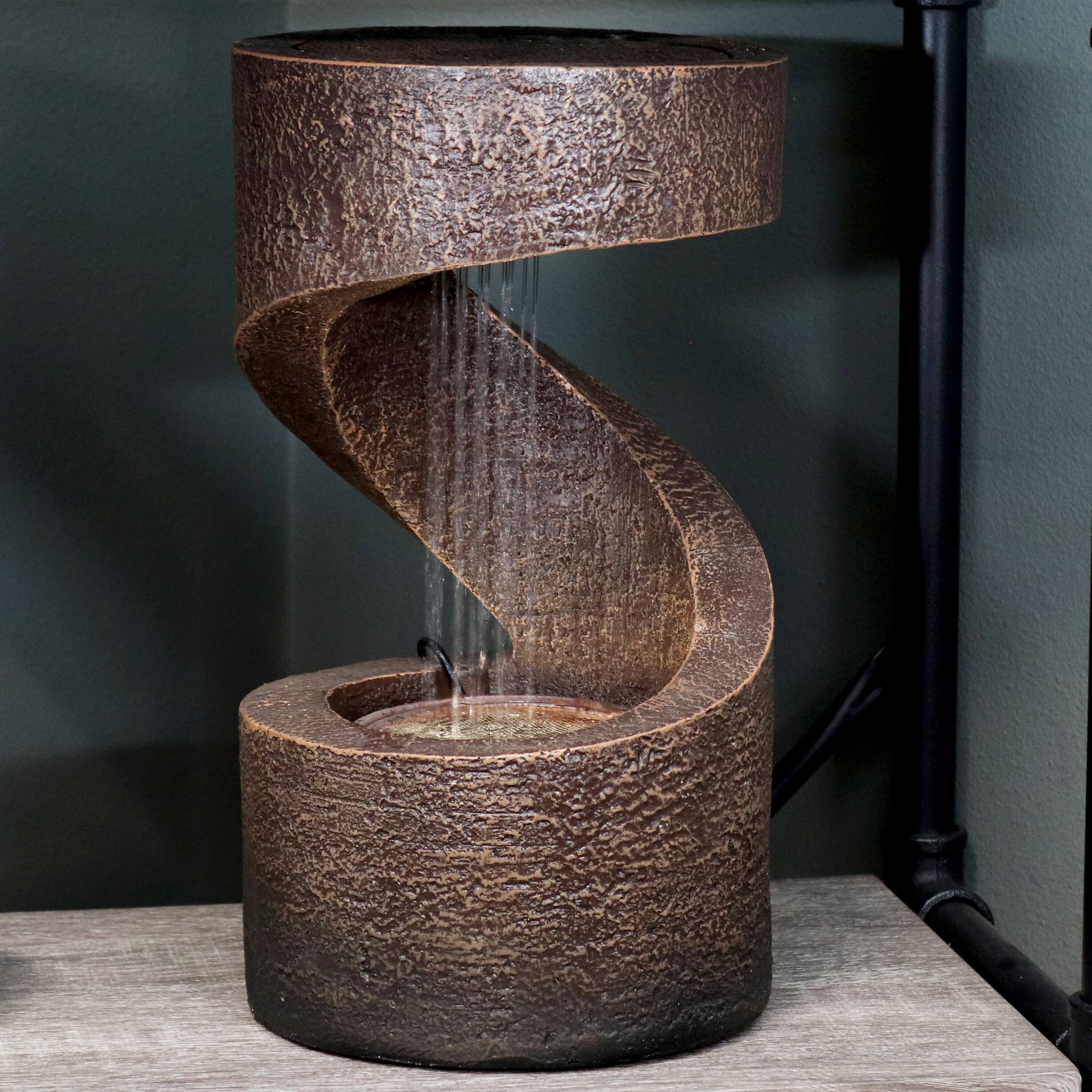 Alt View 8. Sunnydaze - Winding Showers Polyresin Indoor Water Fountain with LED - 14 in - Brown.