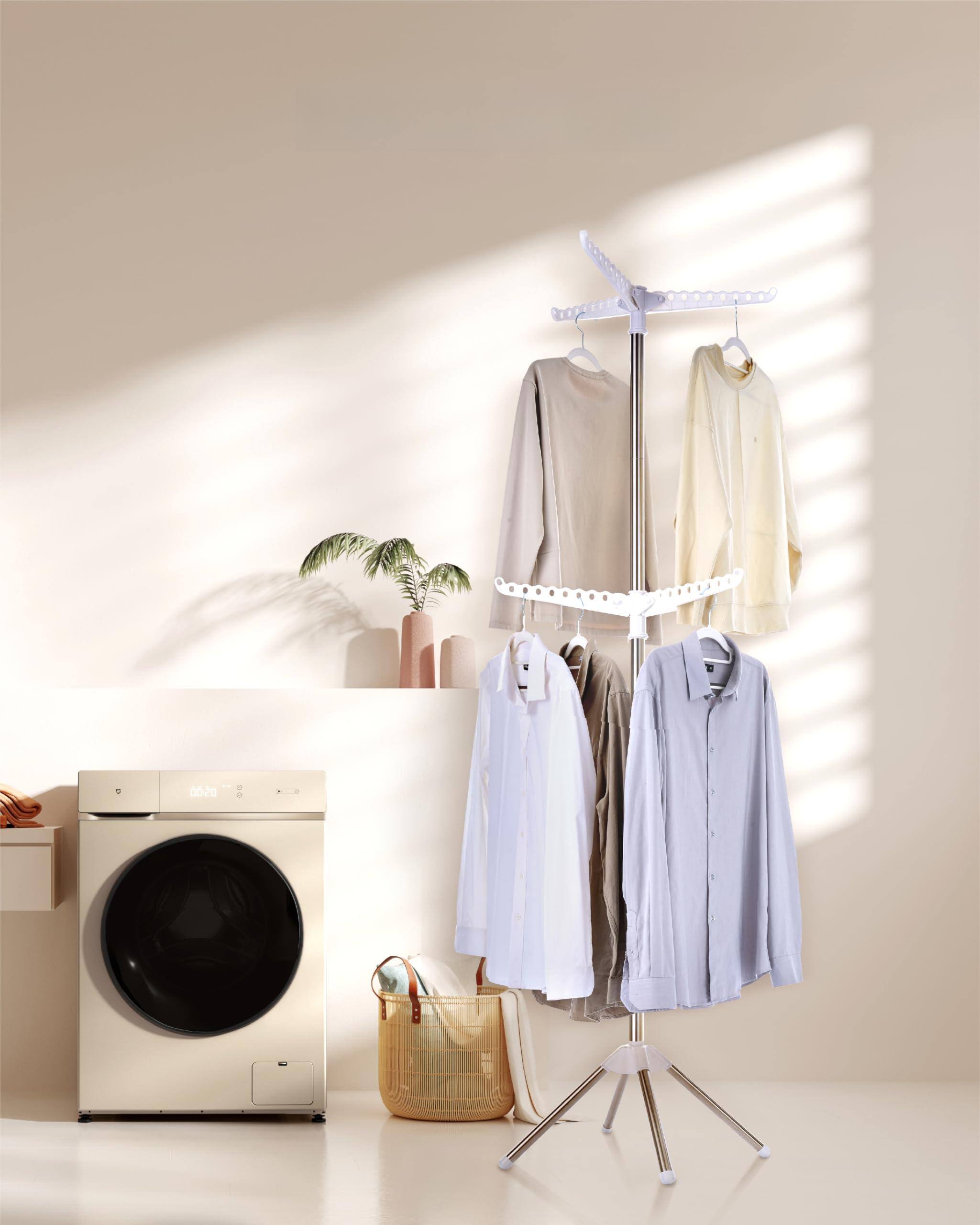 Alt View 1. Hirose Alice - Clothes Drying Rack   74. 2 Tier Laundry Drying Rack with Rotating Clothes Rail for of Clothes  Space Saving - White + Silver 2-Tier.