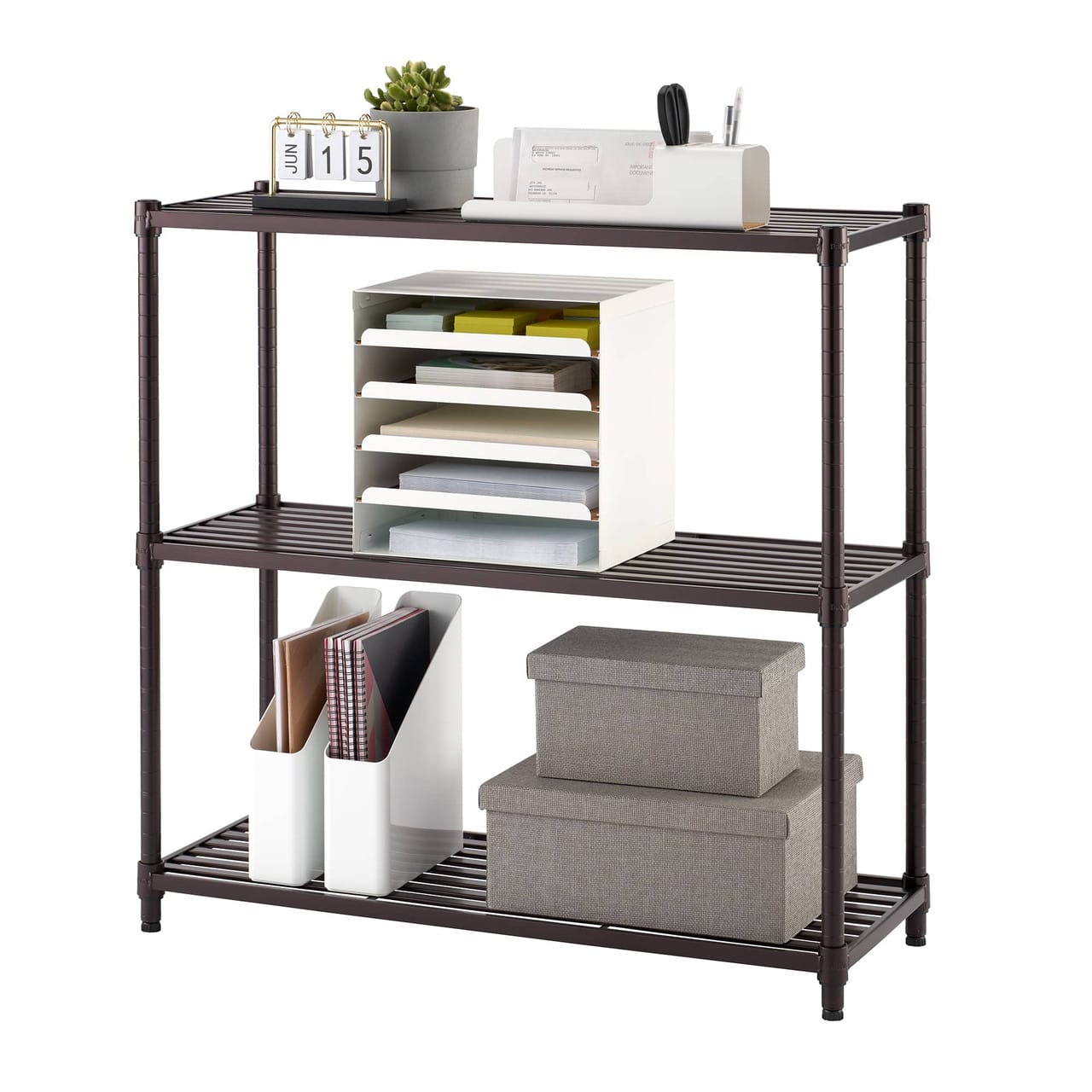 Front. TRINITY - 3-Tier 36x14x35 Slat Shelving Dark Bronze - Dark Bronze.