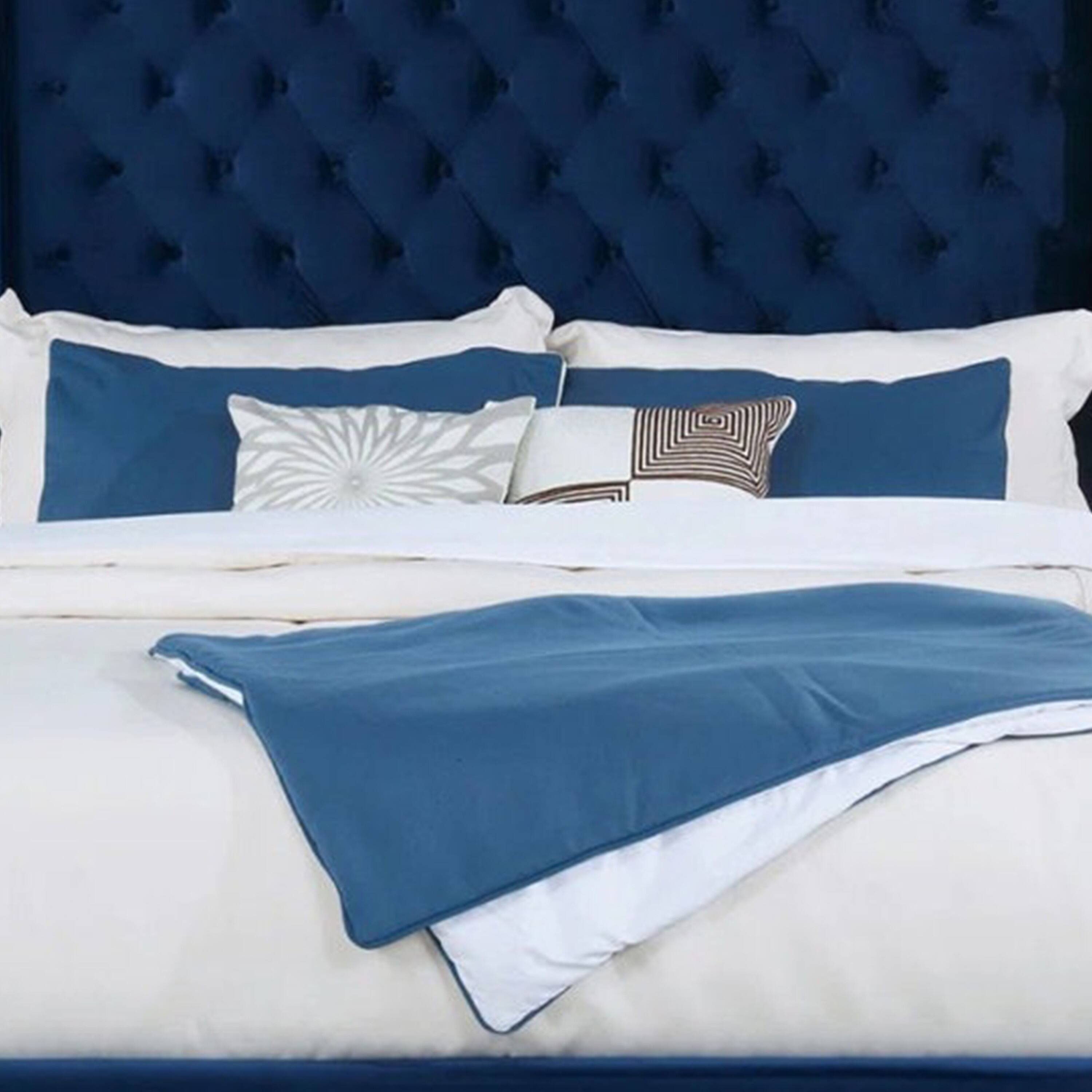 Alt View 1. Manhattan Lane - Hiu Queen Size Bed, Wingback Headboard, Navy Blue Velvet Like Upholstery - Navy Blue.