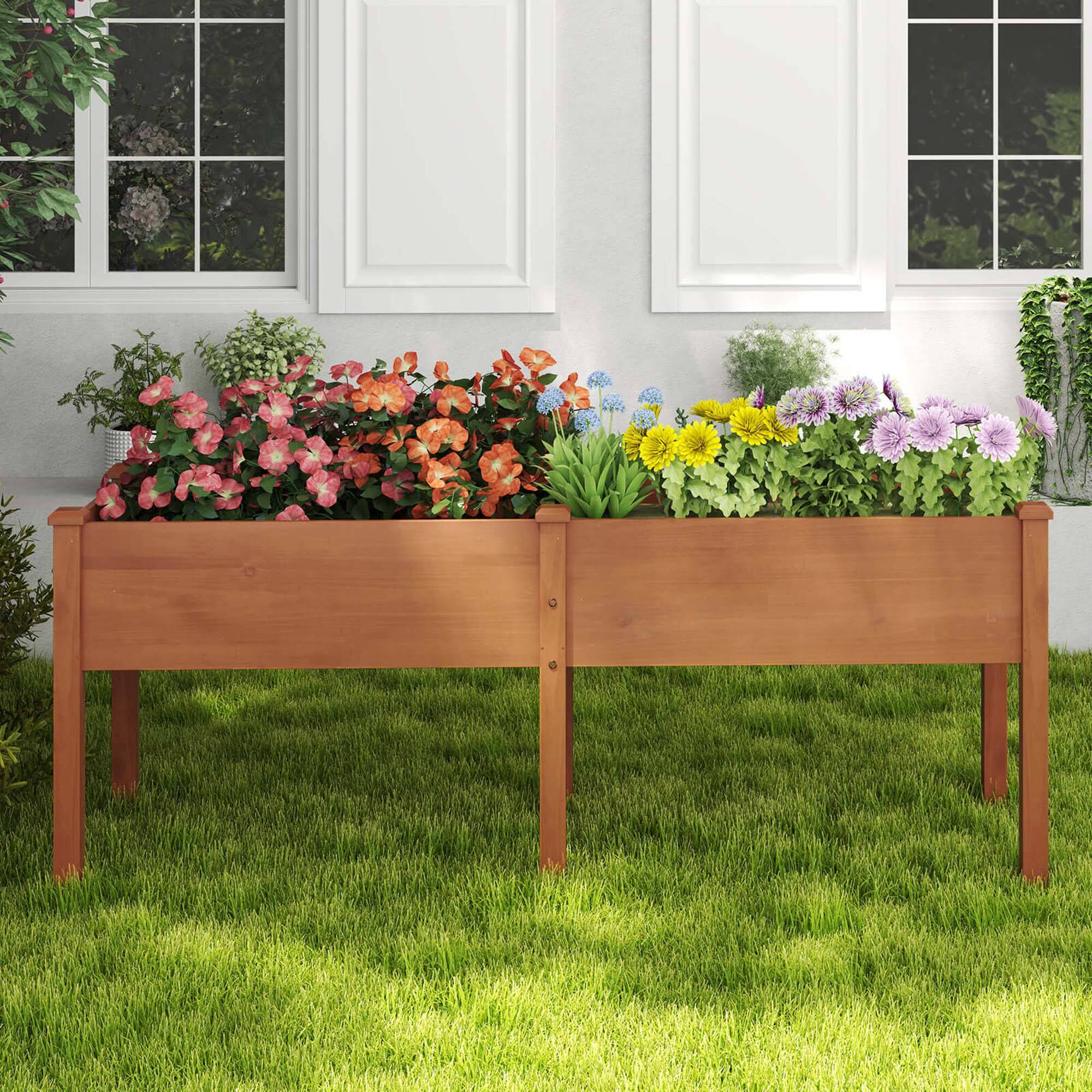 Alt View 1. Costway - Costway Raised Garden Bed Elevated Fir Wood Planter Box with 2 Large Planting Areas - Brown.