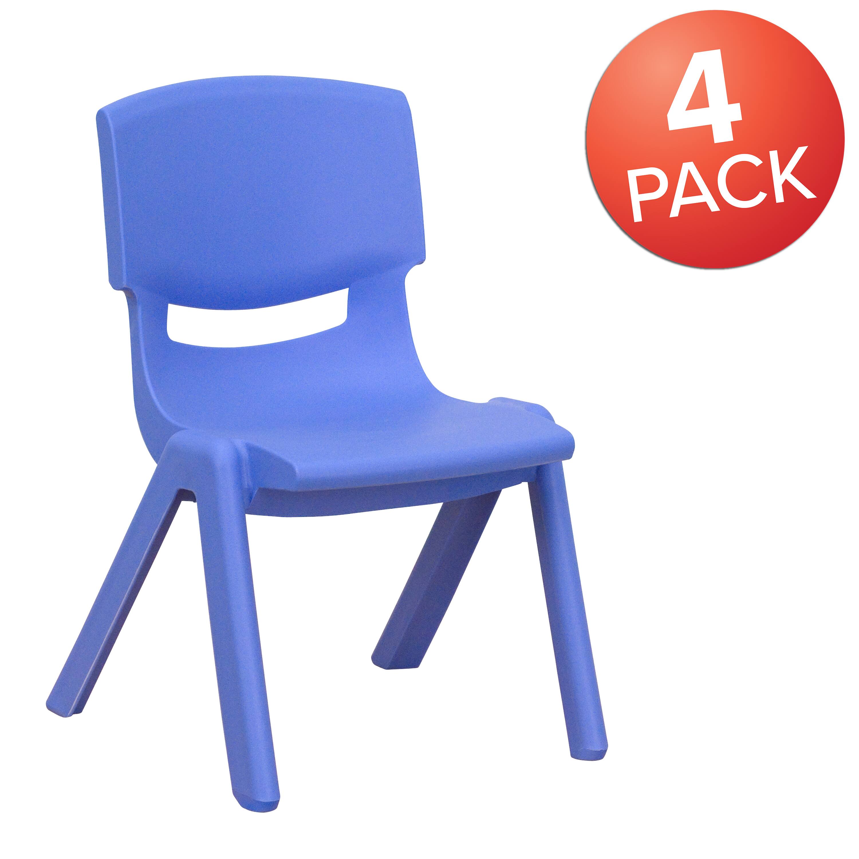 Alt View 1. Emma + Oliver - 4 Pack Plastic Stackable Pre-K/School Chairs with 10.5"H Seat - Blue.