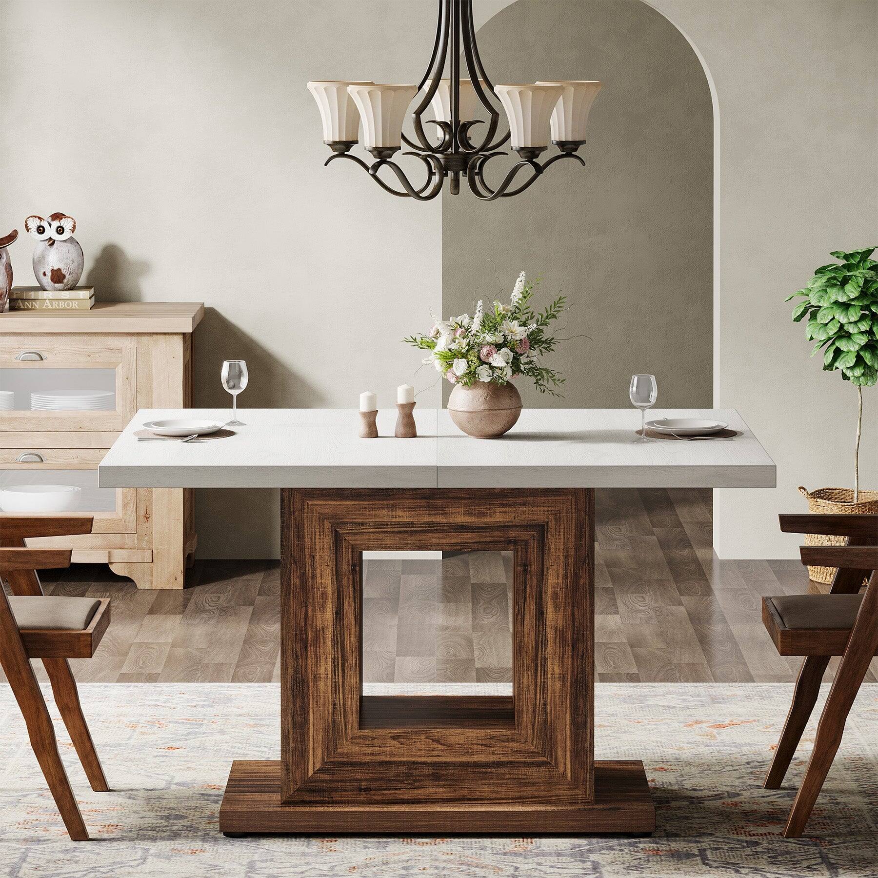 Tribesigns Farmhouse Dining Table with Space Saving Design and ...