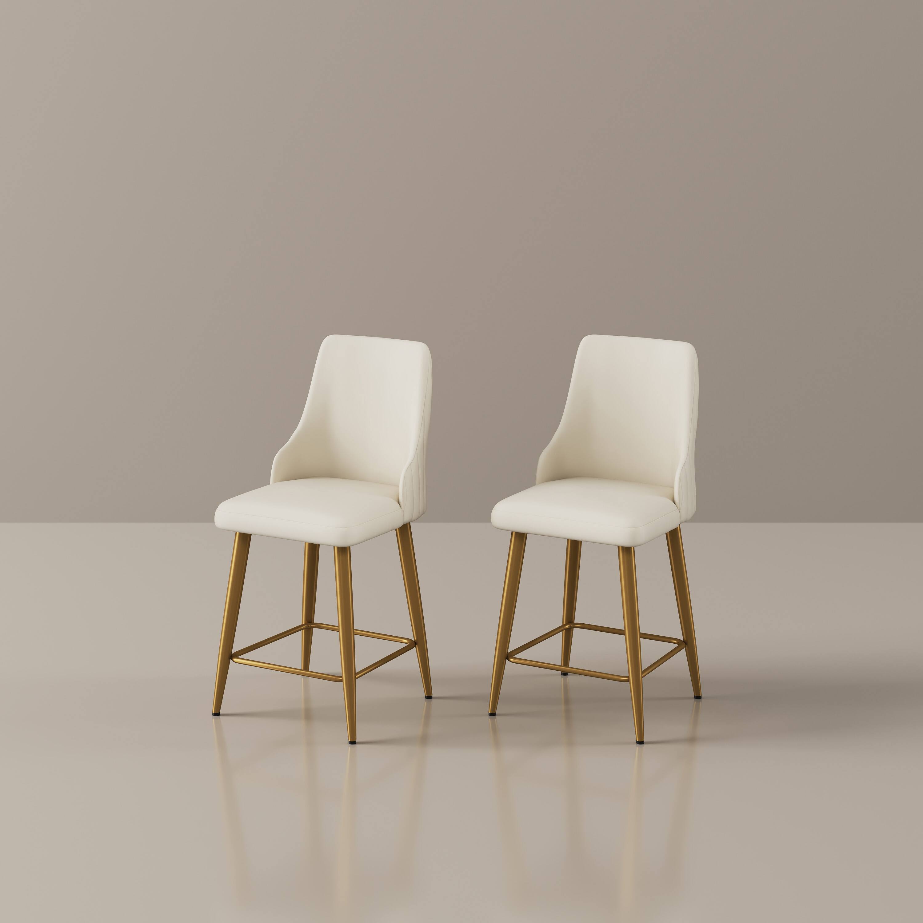 Alt View 7. POVISON - 24" Modern Upholstered Counter Height Bar Stools Set of 2, Counter Stools for Breakfast Nook, Beige & Golden - Beige & Gold PU Leather.