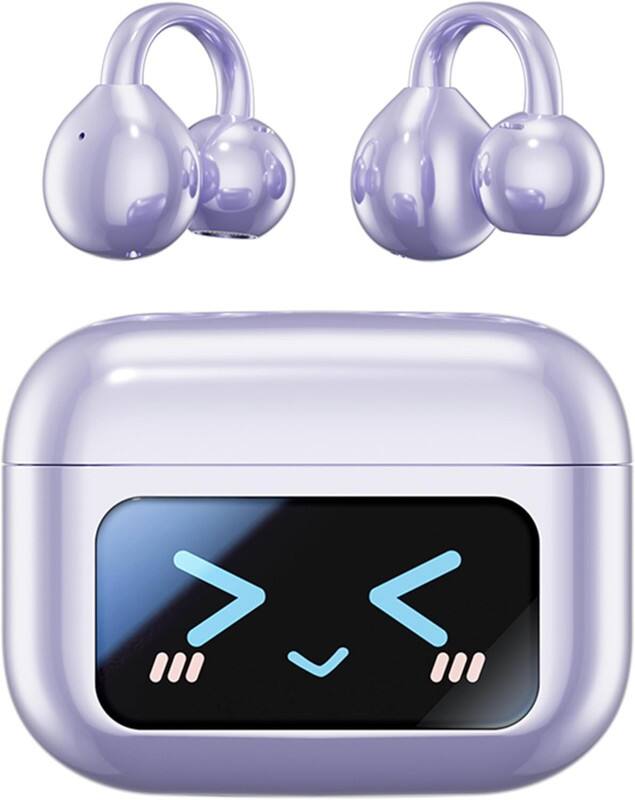 Front. RISOKEYS - Open Ear Clip Headphones Wireless Earbuds Sports Earphones with Wireless LED Touch Screen for Android/iOS Phones-Purple.