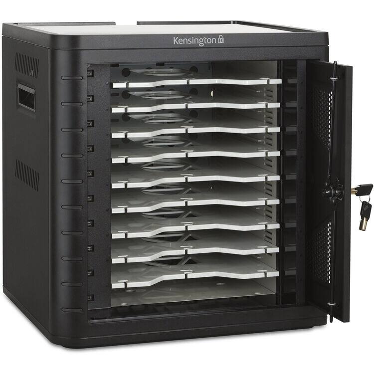 Left. Kensington - K67716NA 10-Device USB-C Charging Cabinet w/ PD 3.0 Fast Charging (up to 18W/port), Lockable Secure Storage.