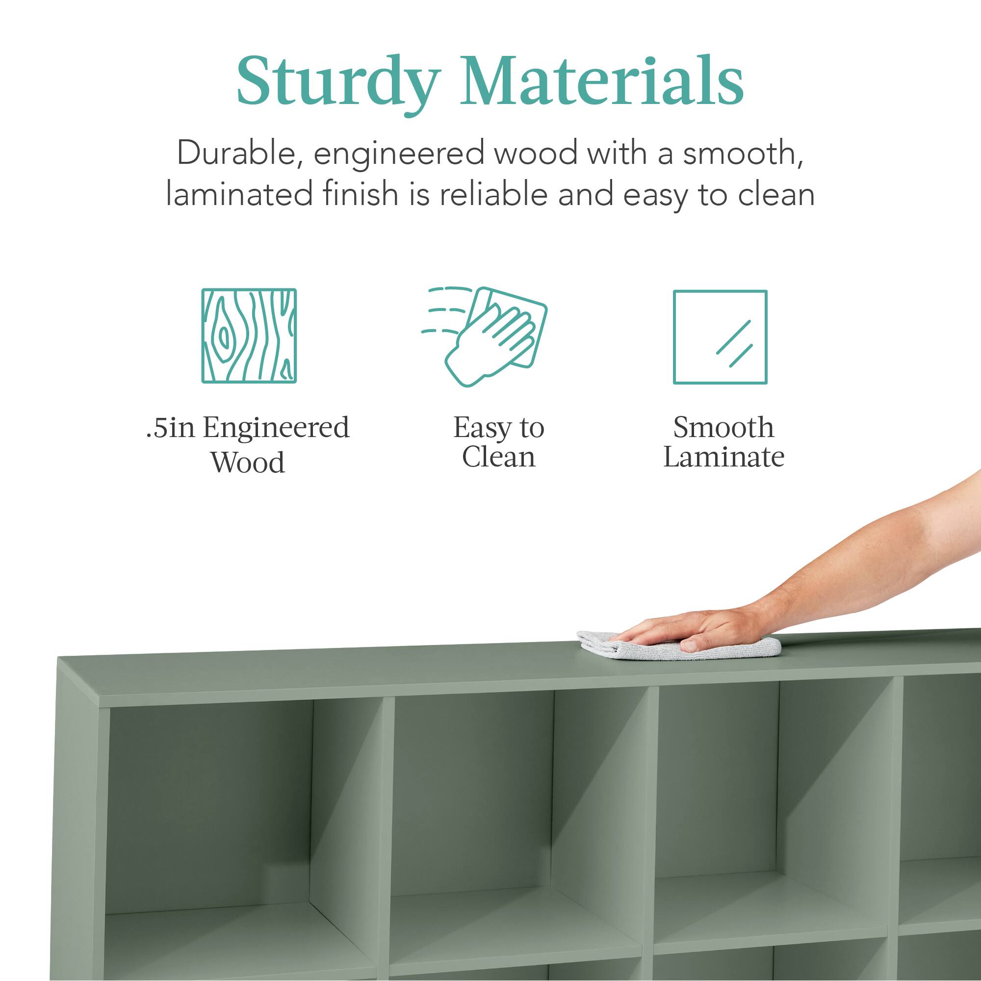 Sturdy Materials: Durable, engineered wood with a smooth, laminated finish is reliable and easy to clean. 

- .5in Engineered Wood
- Easy to Clean
- Smooth Laminate