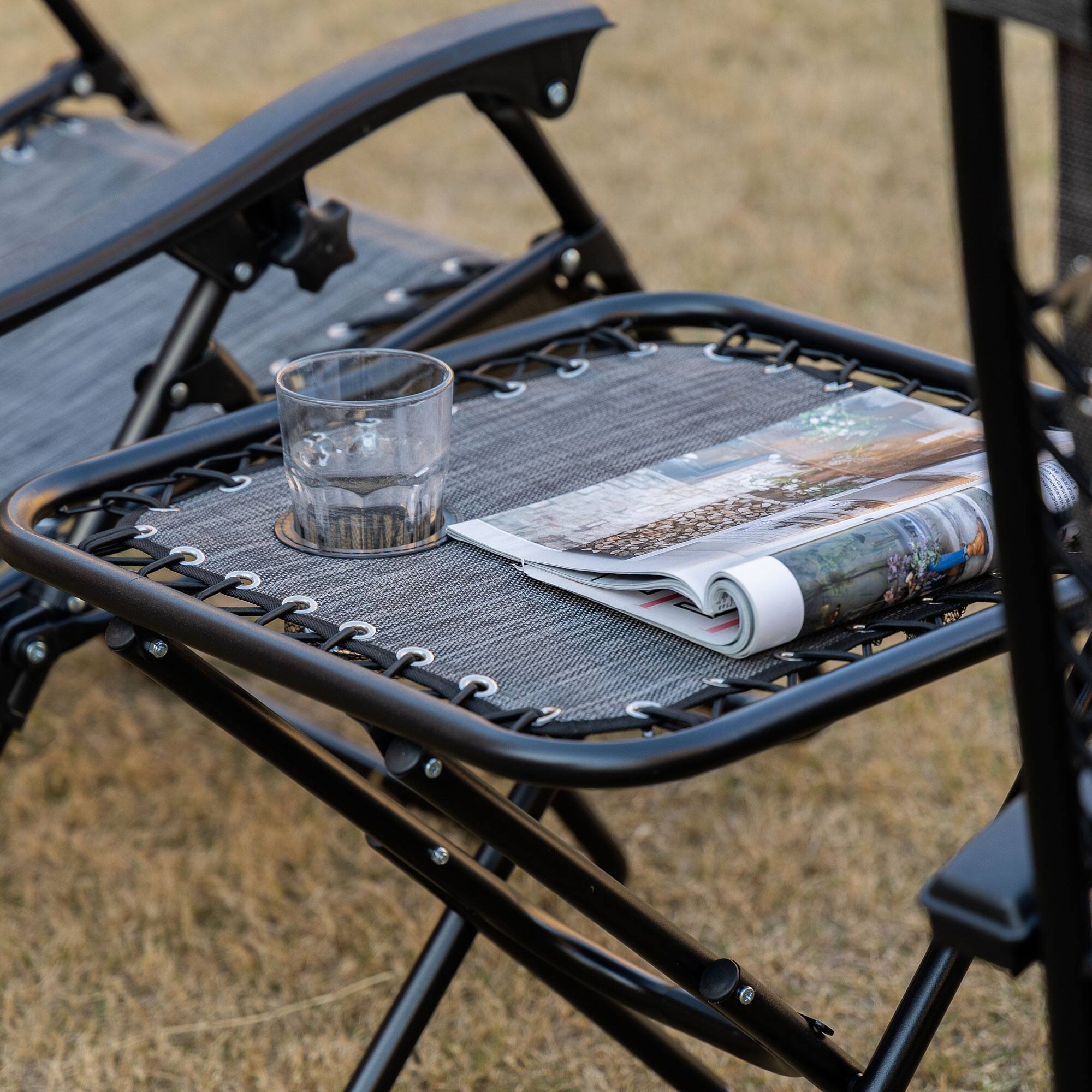 Alt View 7. Outsunny - Zero Gravity Chair Set with Side Table, Folding Reclining Chair with Cupholders & Pillows, Adjustable Lounge Chair - Grey.