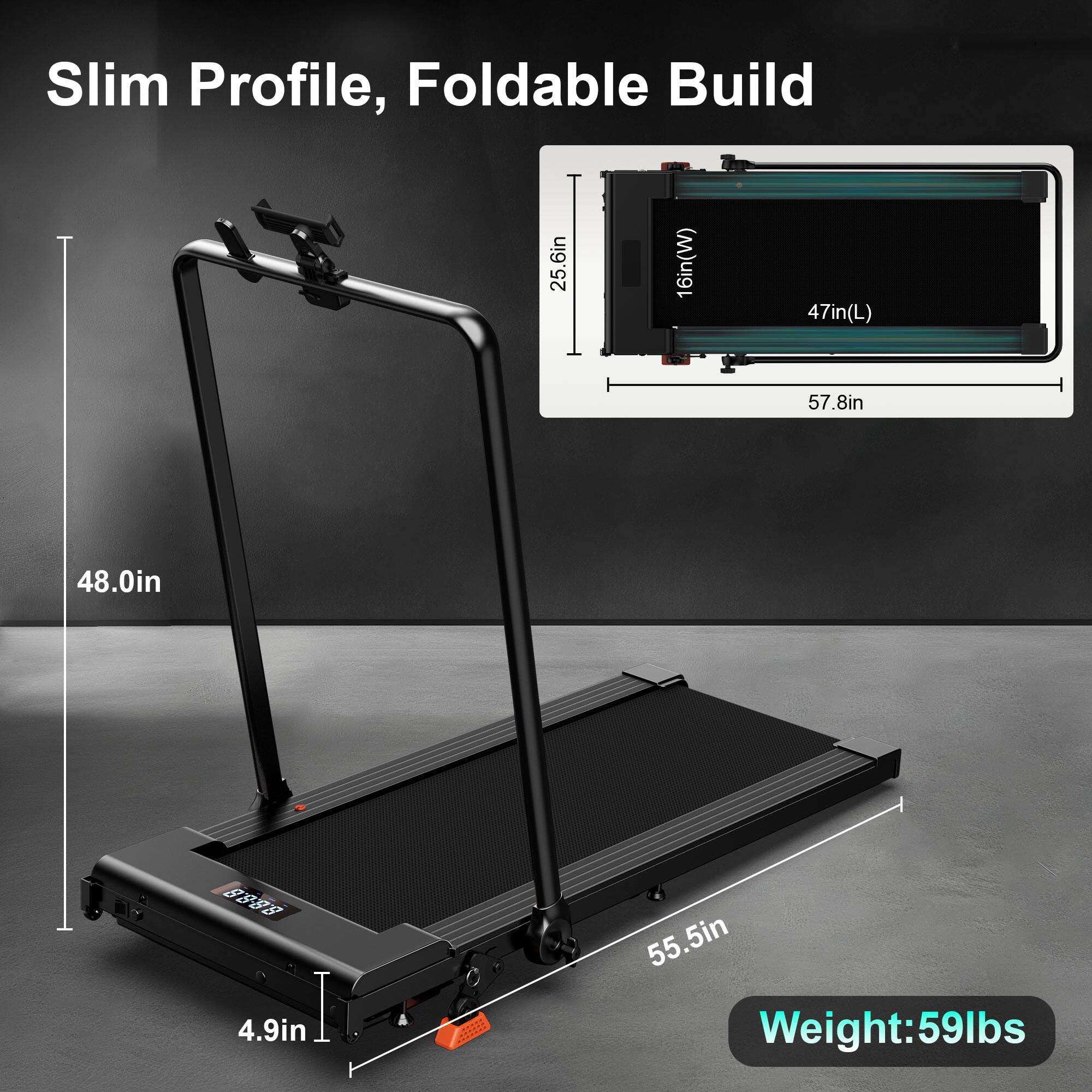 Slim Profile, Foldable Build

- Width: 16in (W)
- Length: 47in (L)
- Height: 25.6in
- Folded Length: 57.8in
- Folded Width: 55.5in
- Height: 4.9in
- Weight: 59lbs

48.0in (unfolded height)