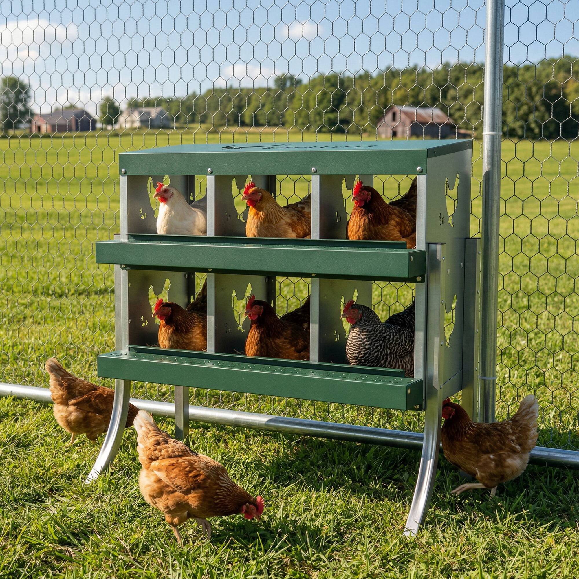 Alt View 1. Pawhut - Nesting Boxes, 6 Compartment Steel Nesting Boxes for Chickens - Silver.