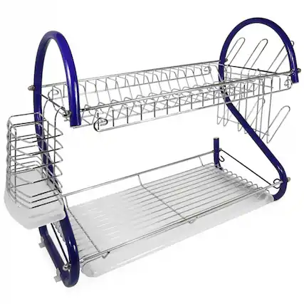 Front. Better Chef - Better Chef 2-Tier 16 in. Chrome Plated Dish Rack in Blue - Blue.