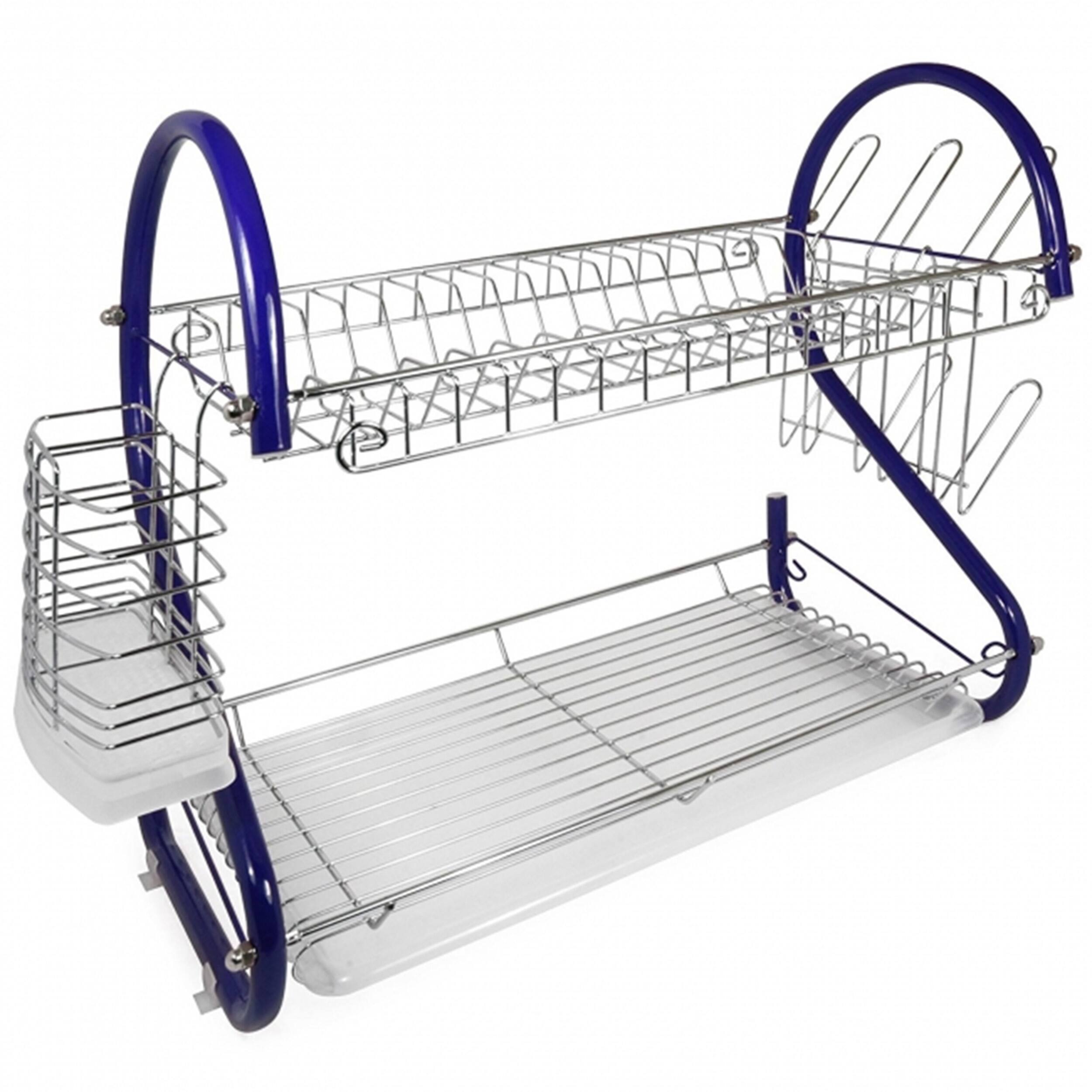 Better Chef - 2-Tier 16 in. Chrome Plated Dish Rack - Blue
