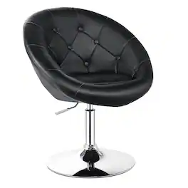 WELLFOR - 1 Piece Modern Adjustable Swivel Round PU Leather Chair - Black