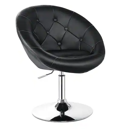 Front. WELLFOR - 1 Piece Modern Adjustable Swivel Round PU Leather Chair - Black.