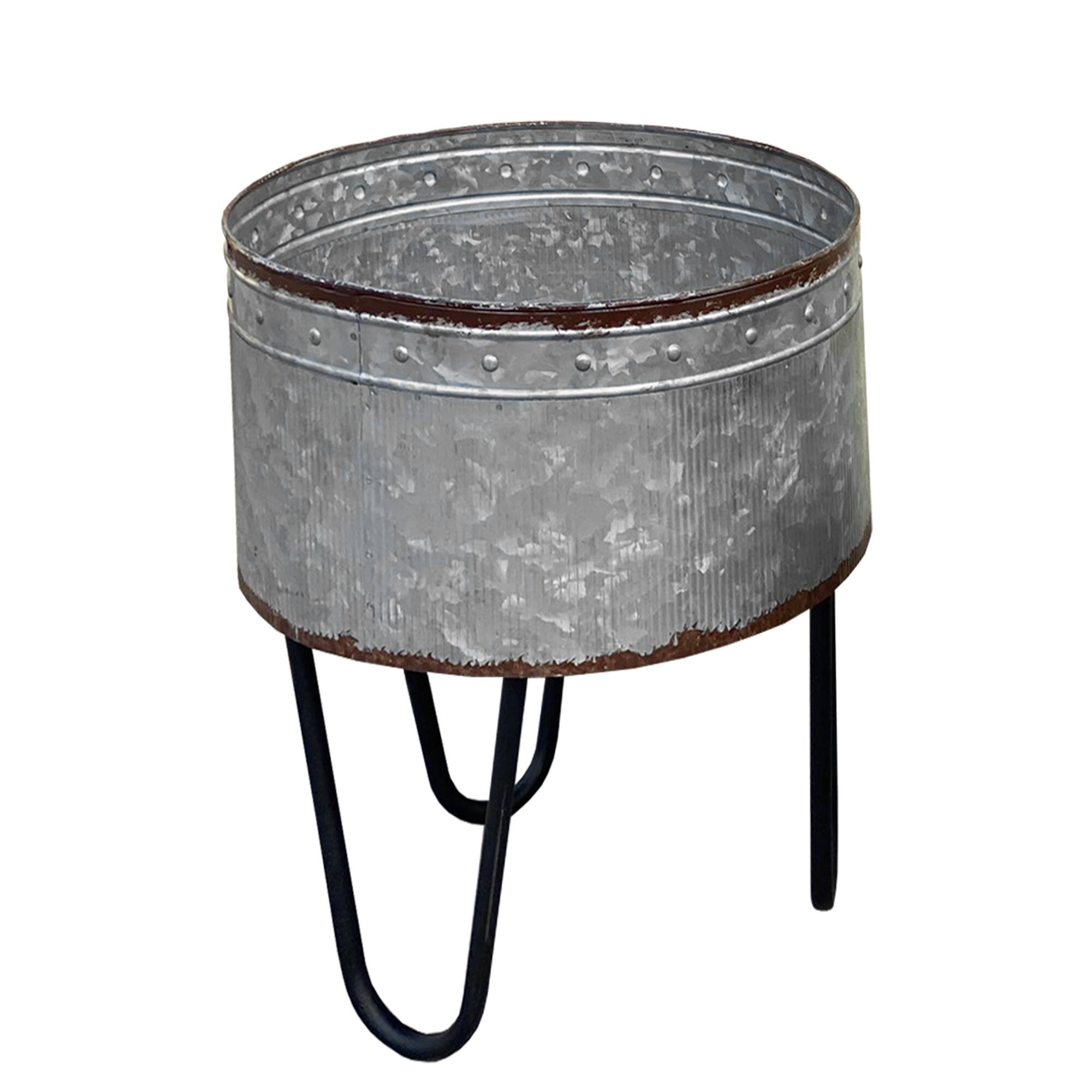 Alt View 1. Manhattan Lane - Galvanized Sheet Planter Tubs, Iron Powder Coated Hairpin Legs, Set of 3 - Gray and Black.