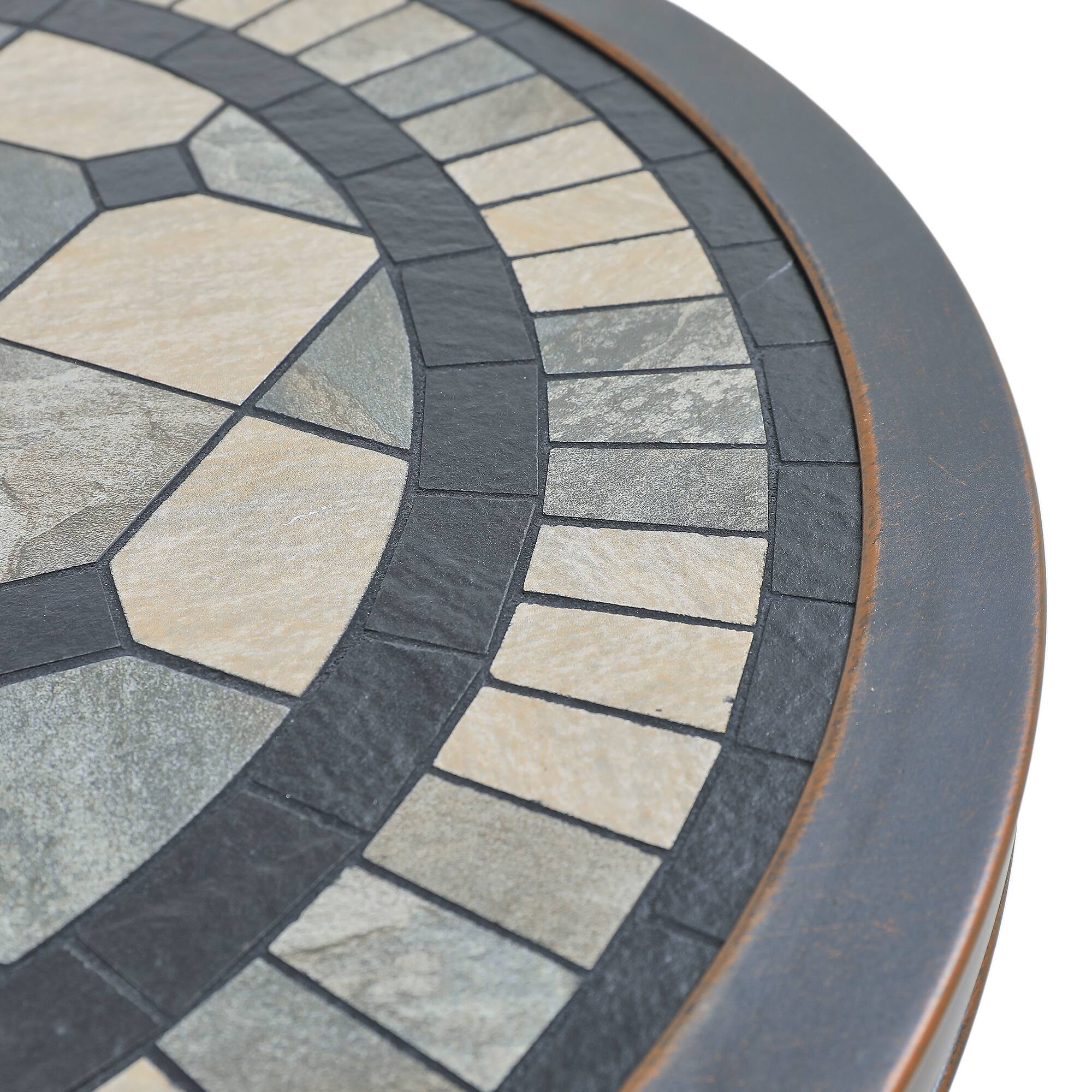 Back. Mondawe - Outdoor Cast Aluminum Round Table with Tiled Lattice Top - Bronze.