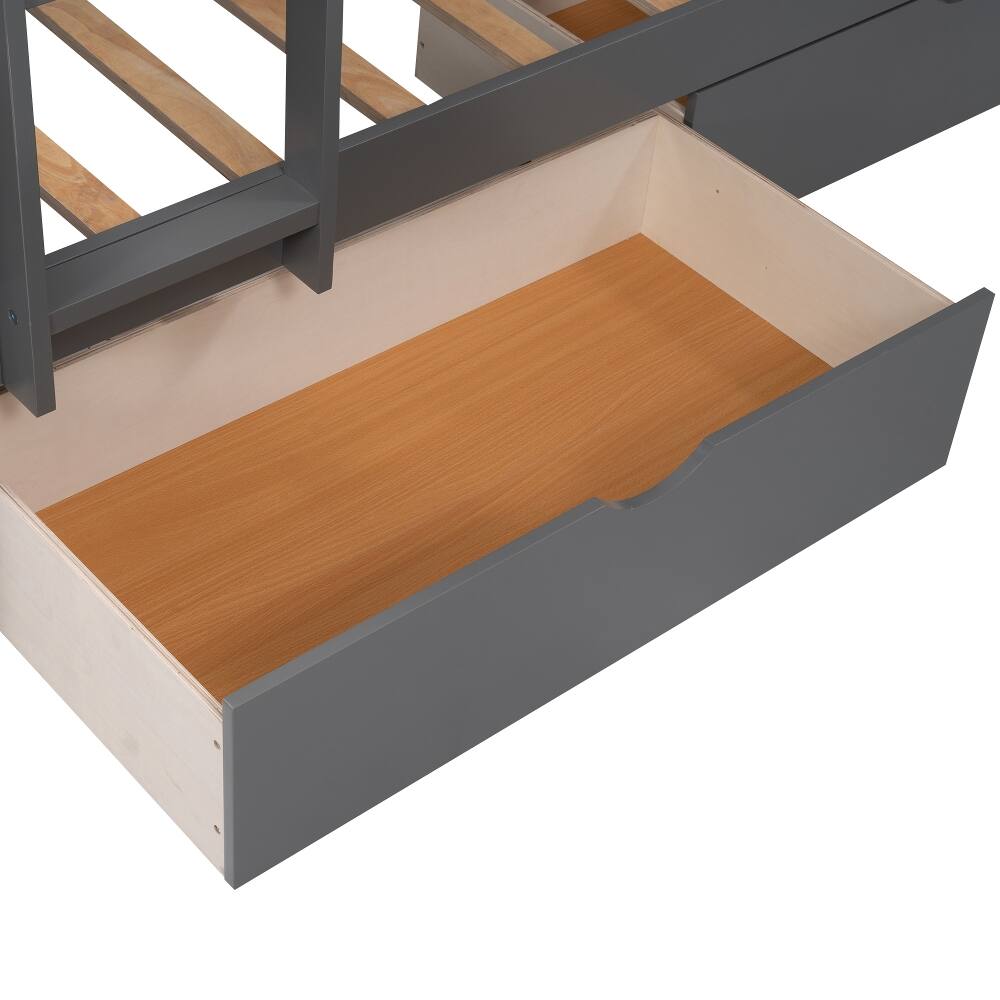 Alt View 8. Loheer - Loheer Triple Bunk Bed Twin Size with Loft Attached Gray Wood - Gray.