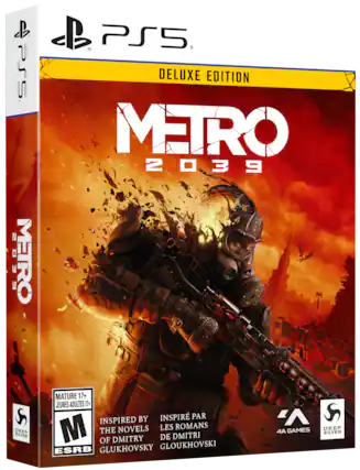 db APSS 2039 METRO
b PS5 DELUXE EDITION METRO 2039
R DEEP SILVER
MATURE 17+ JEUNES ADULTES 17+ BY INSPIRED PAR INSPIRED M NOVELS LES ROMANS THE DMITRY DE DMITRI OF ESRB GLUKHOVSKY GLOUKHOVSKI
4A GAMES
DEEP SILVER - M (Mature 17+)