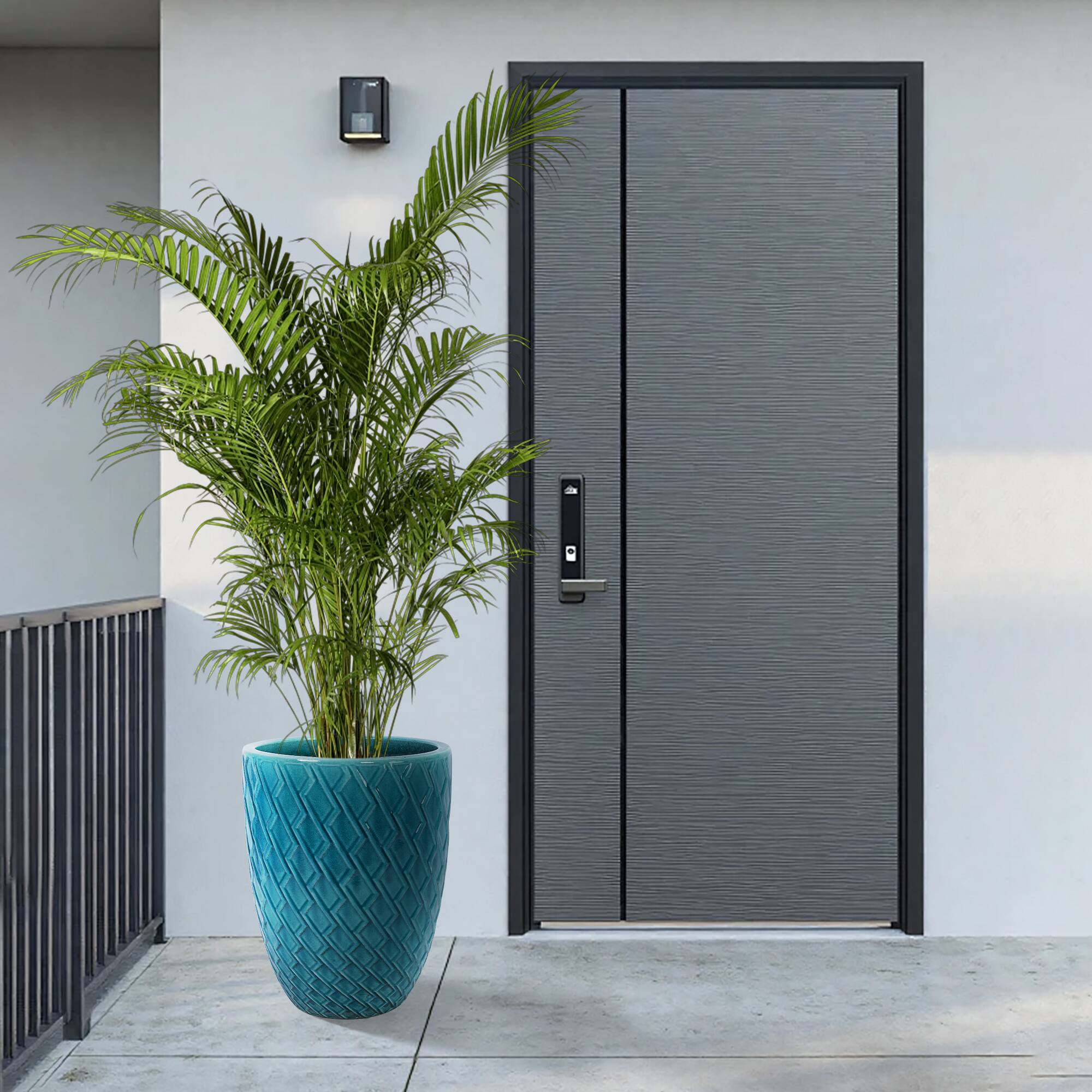 Alt View 1. Loheer - Loheer Large Ceramic Planter, Handmade Teal Ceramic Flower Pot with Drainage, Tall Indoor Outdoor Front Door Pot.