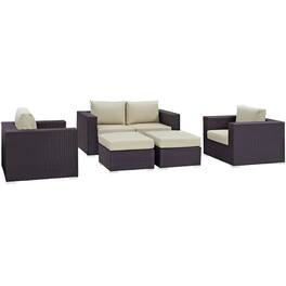 Modway - Convene 5-Piece Outdoor Patio Sectional Sofa Set - Espresso Beige