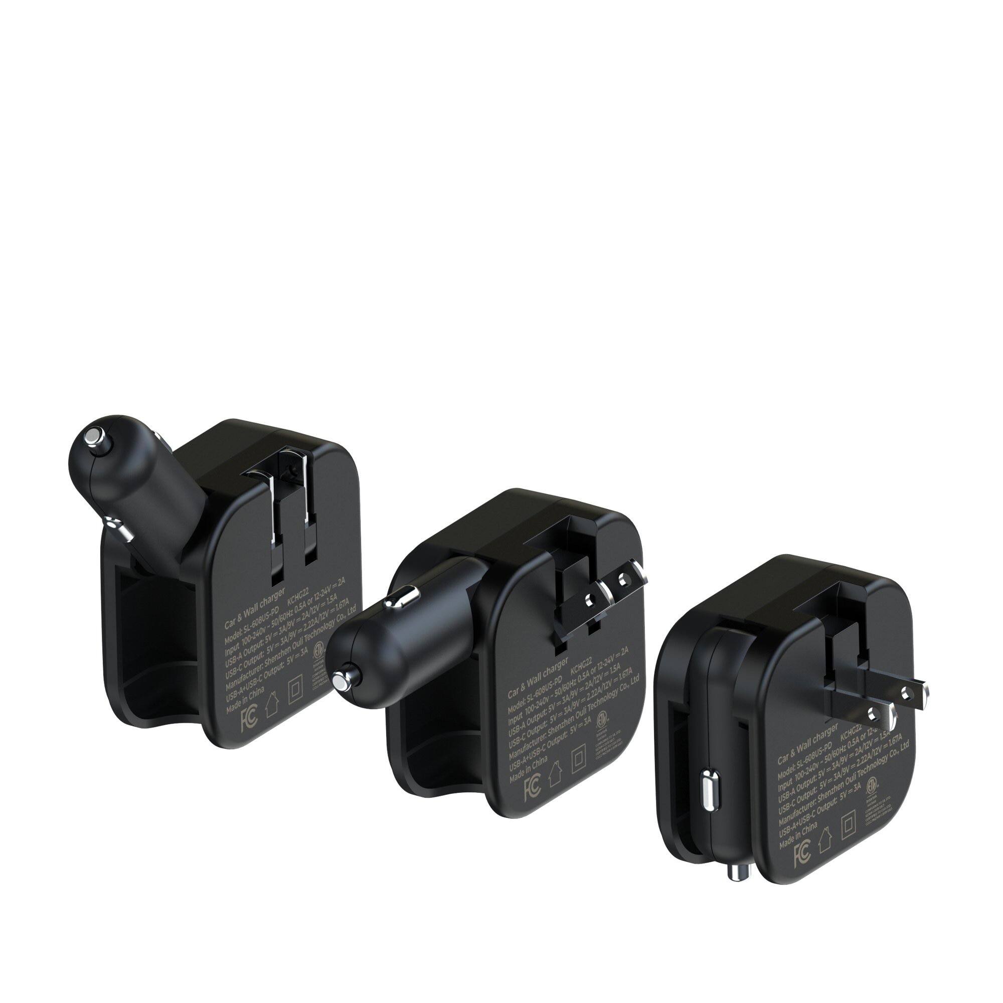 Car & Wall Charger

Model: KCC2-220-2A

Input: 100-240V~50/60Hz 0.5A

Output: DC 5V=2.4A, DC 9V=2A

USB-A: 5V=2.4A

USB-C: 5V=3A, 9V=3A, 12V=2.5A

Made in China

CE

FC