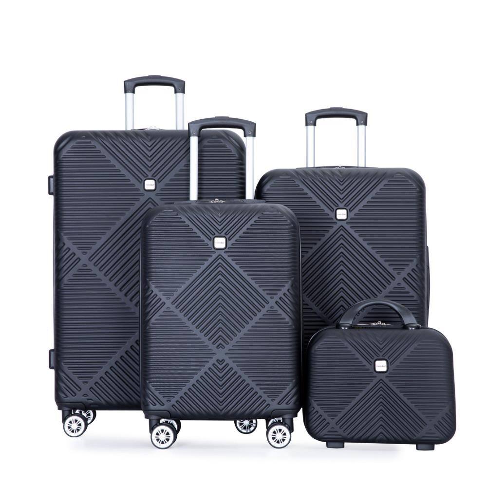 Front. BreeBe - 4-Piece ABS Lightweight Suitcase Set with Makeup Box and Aircraft Wheels - Black.
