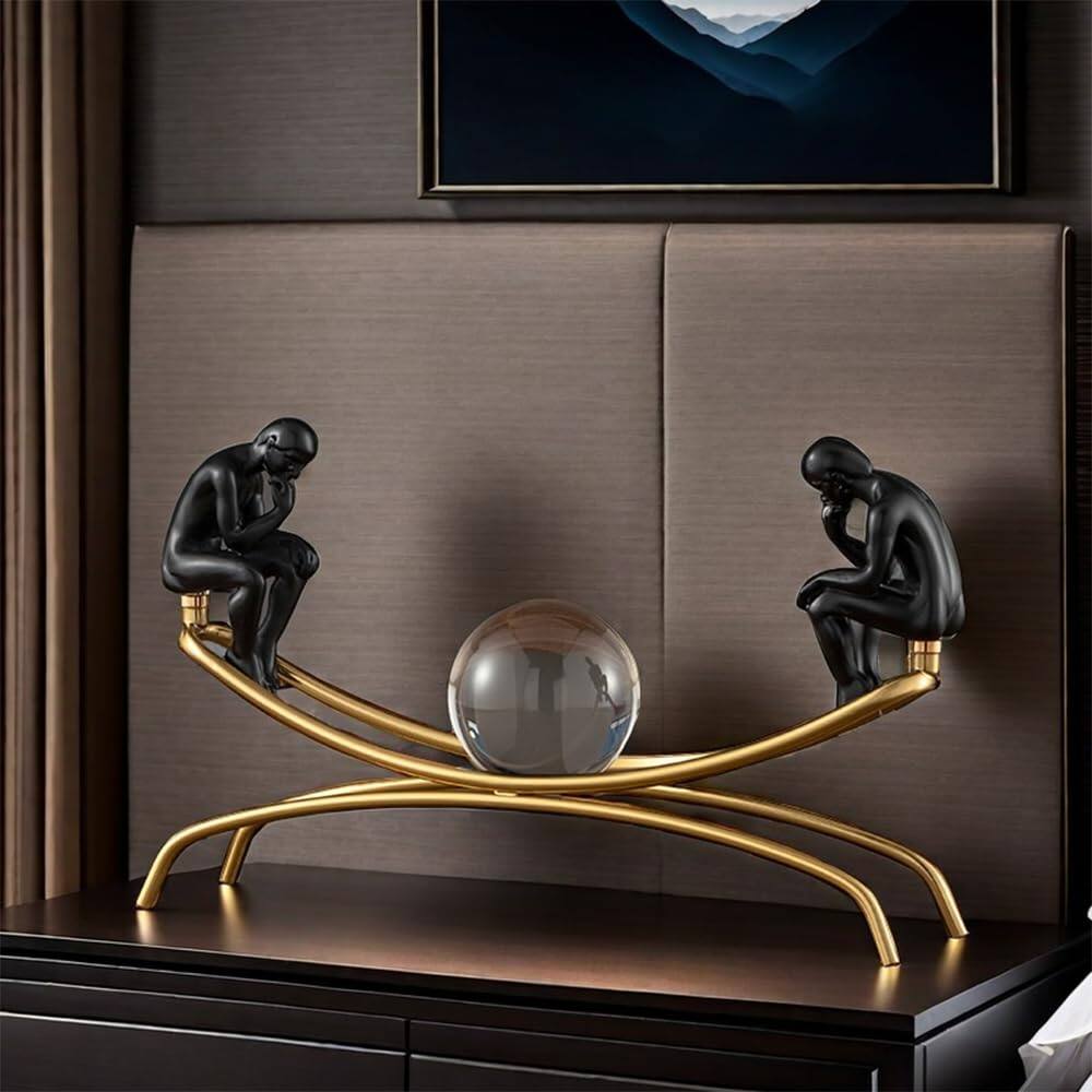 Alt View 1. Refined Abode Design - The Thinker Statue Thinking Man Statues With Crystal Ball Sculptures Collectible Figurine Home Decor Living.