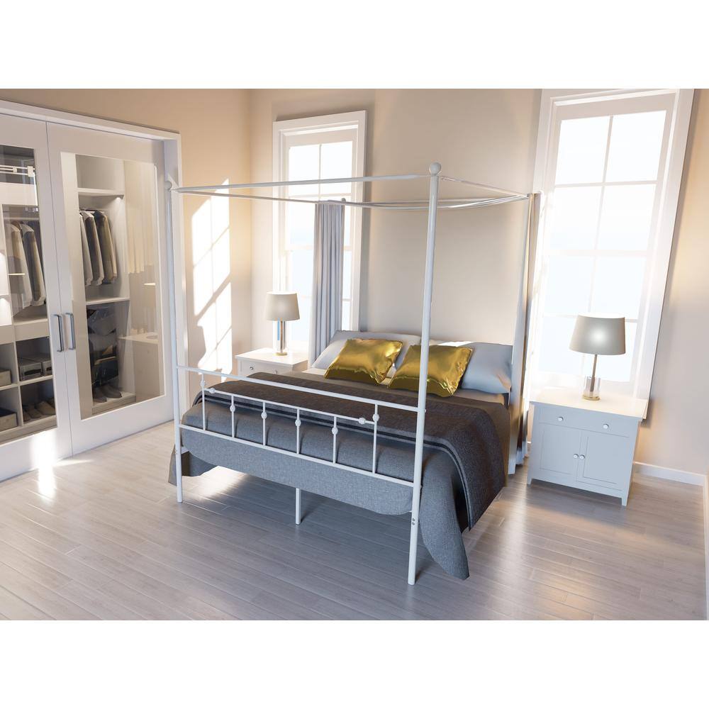 Alt View 1. East West Furniture - ATQCWHI Anniston Queen Bed with Luxurious Style Headboard and Footboard - Canopy Metal Frame in Powder Coating White - White.