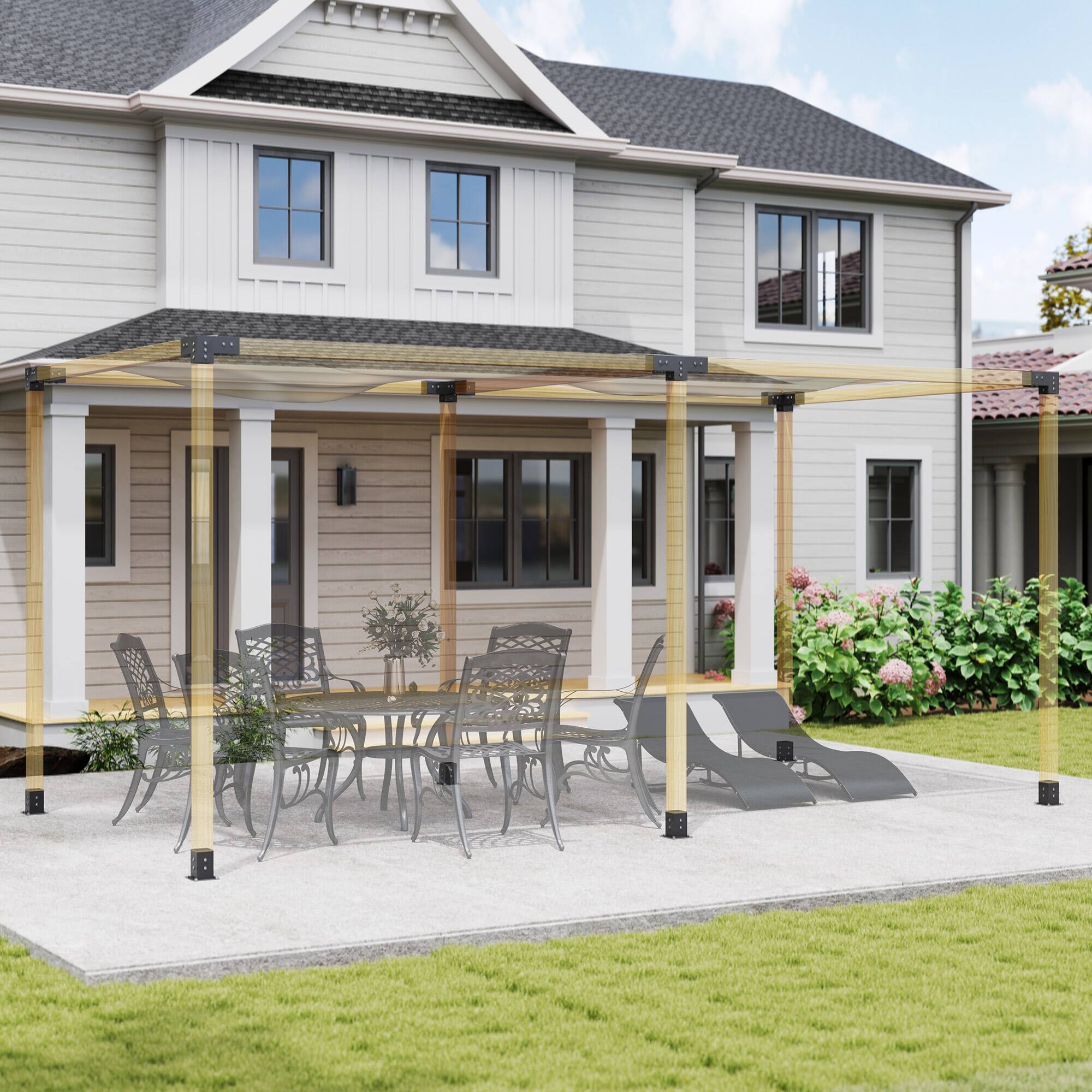 Angle. Outsunny - DIY Pergola Kit, Pergola Brackets with 3-Way & 4-Way Corner Brackets and Post Base for 4" x 4" - Black.