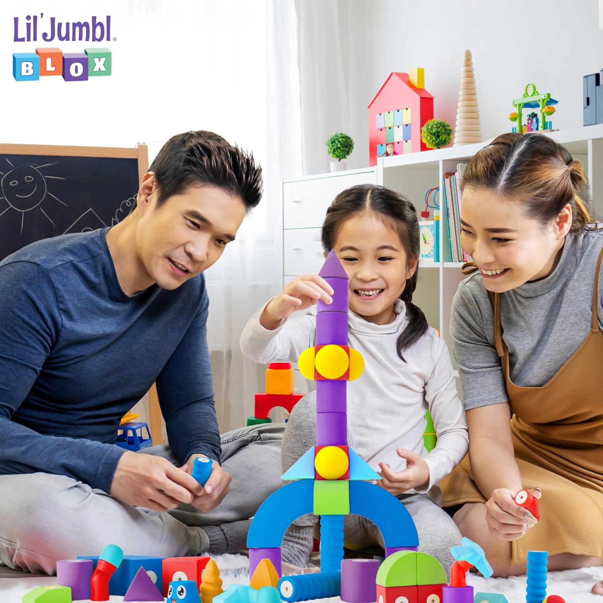 Lil' Jumbl 100 Piece Magnetic Building Blocks Play Set, Durable