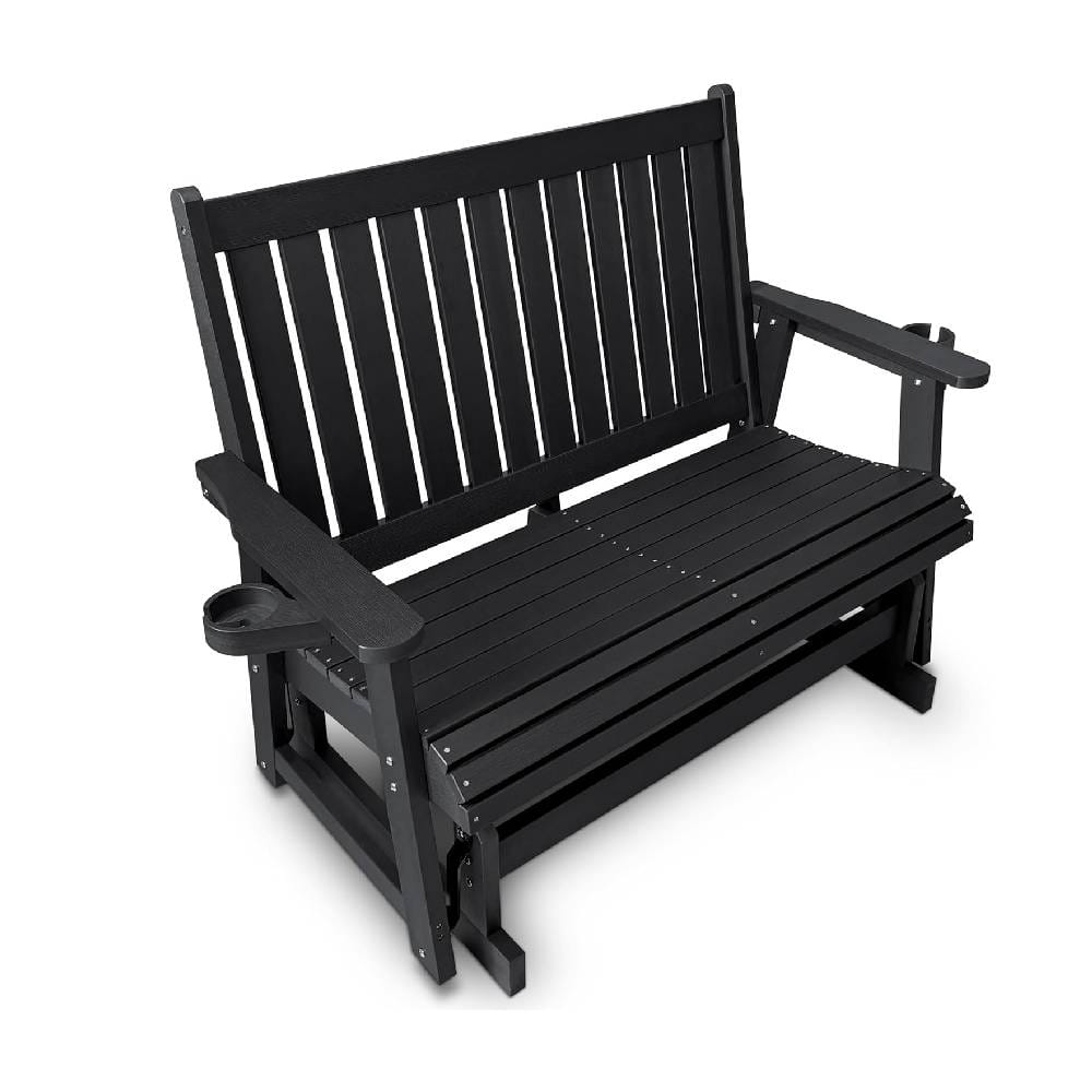 Fortune Candy - HIPS Patio Glider with Cup Holders, Sturdy & Durablel, All-Weather Resistant, for Outdoor, Porch, Patio（2-Seater） - Carbon Black