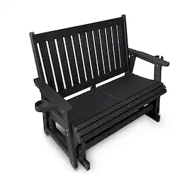 Fortune Candy - HIPS Patio Glider with Cup Holders, Sturdy & Durablel, All-Weather Resistant, for Outdoor, Porch, Patio(2-Seater) - Carbon Black