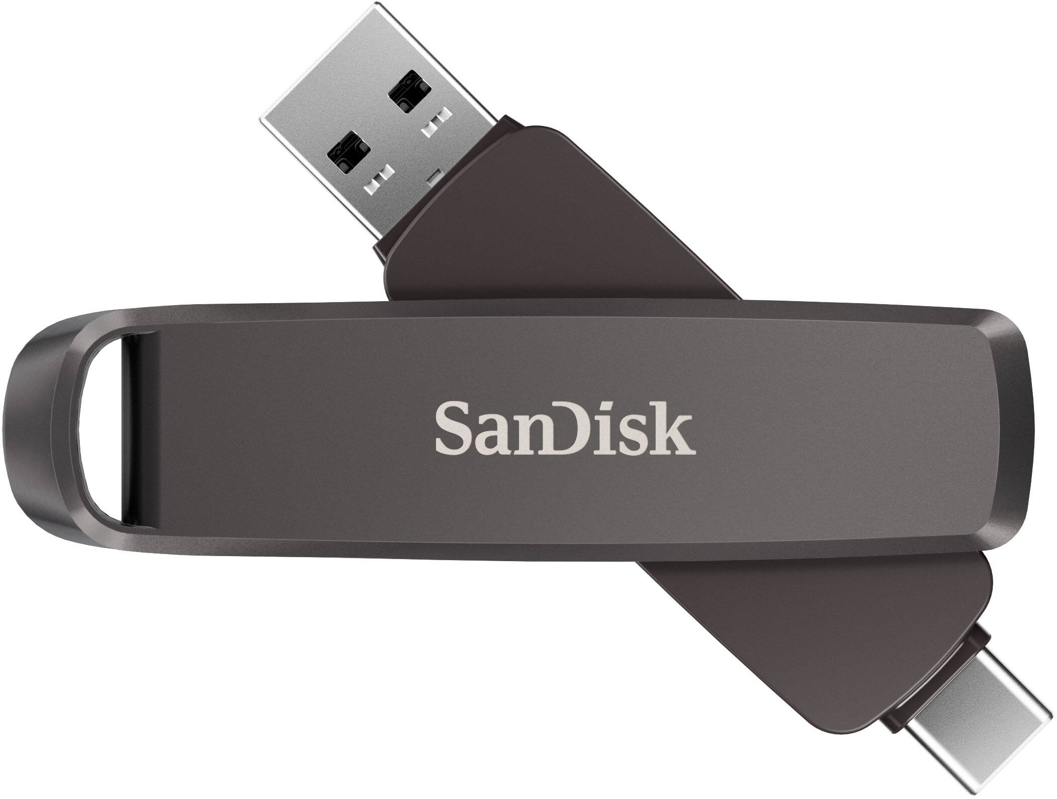 Left. SanDisk - Extreme PRO 1TB Dual Drive High-Performance USB Type-A and USB Type-C Flash Drive - black.
