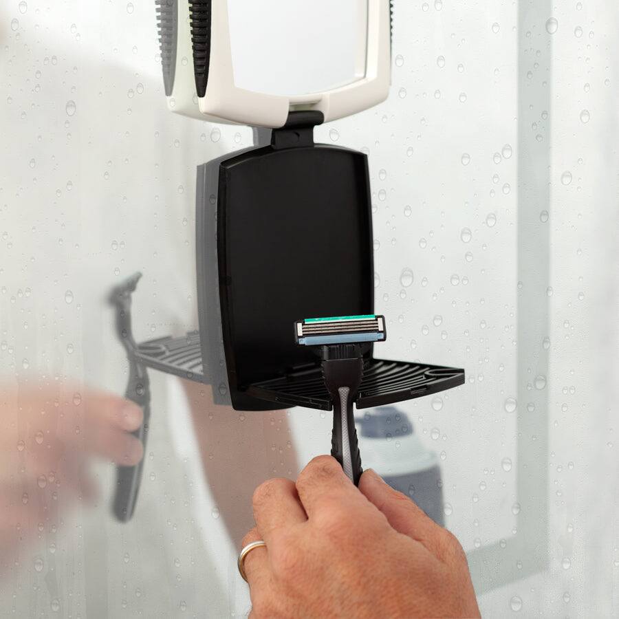 Back. Zadro - Traveling Wall Mounted Fogless Shower Mirror with Organizer Tray & Suction Cups - White.